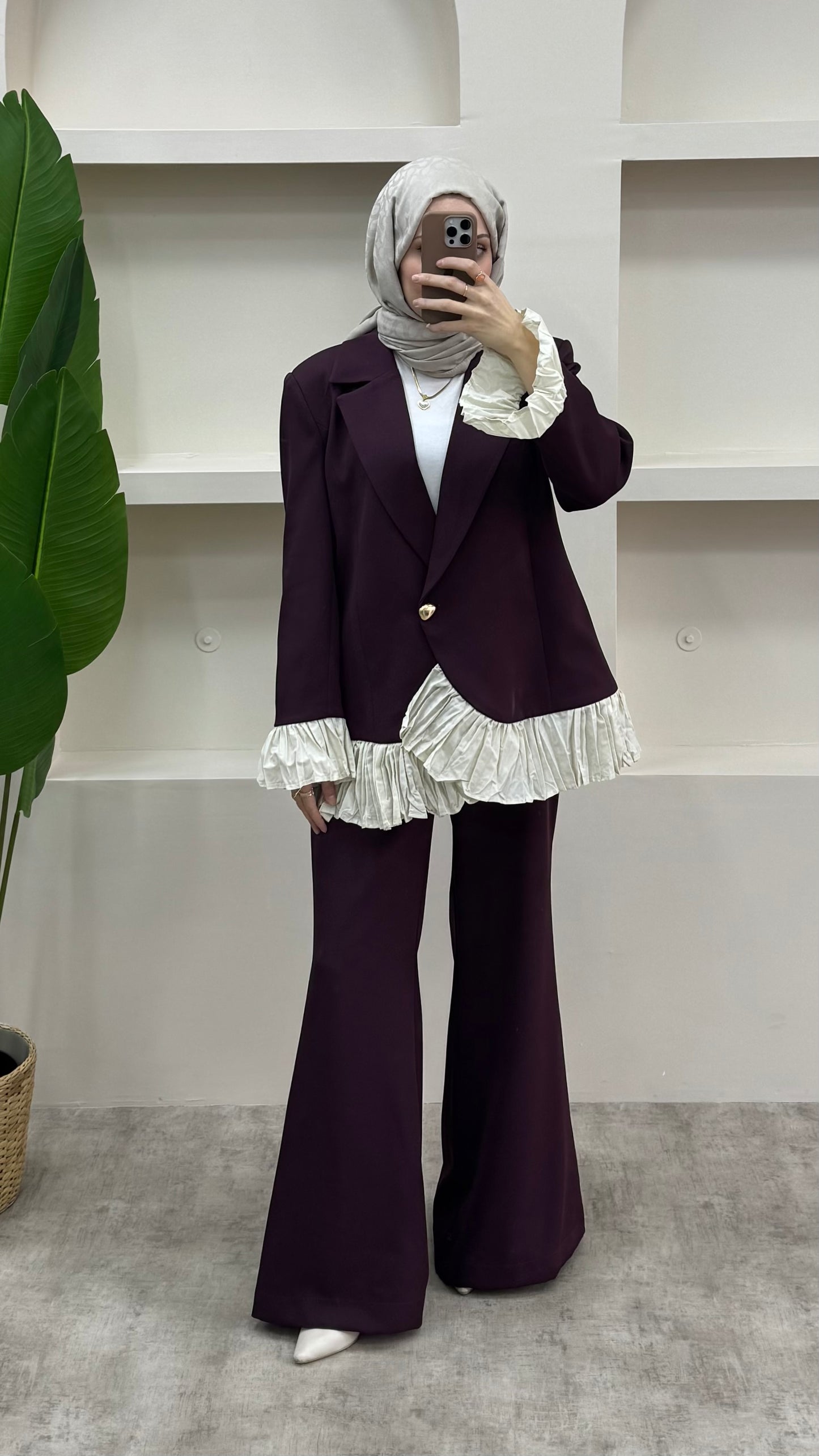 Fırfırlı Blazer Takım Bordo