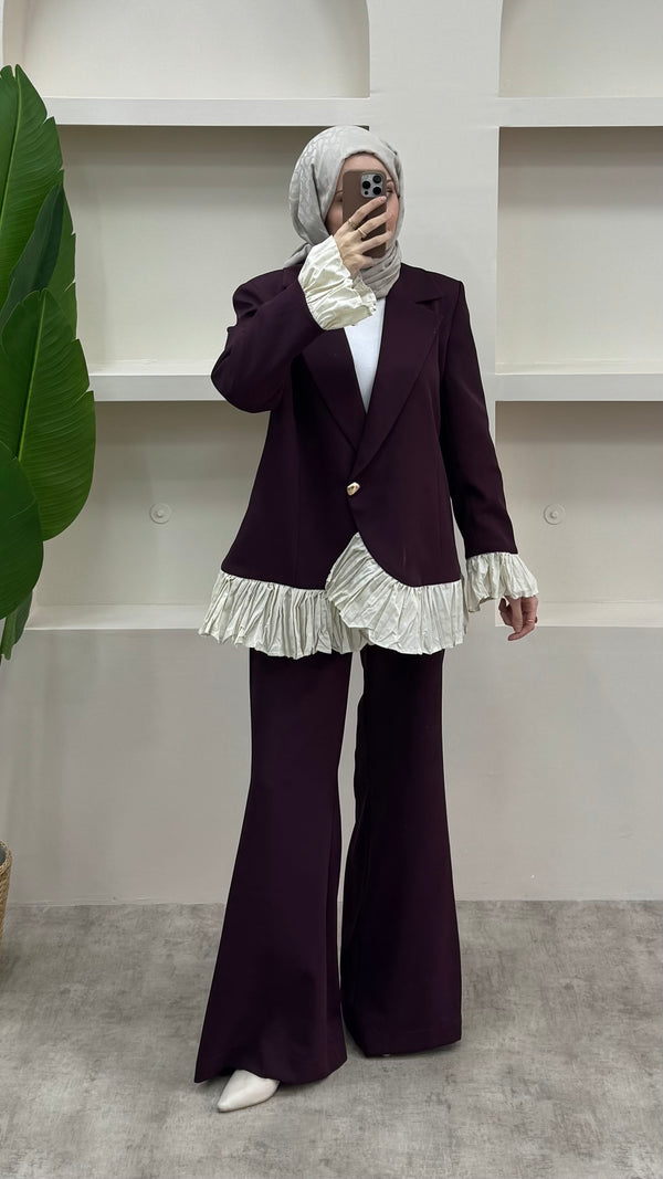 Fırfırlı Blazer Takım Bordo