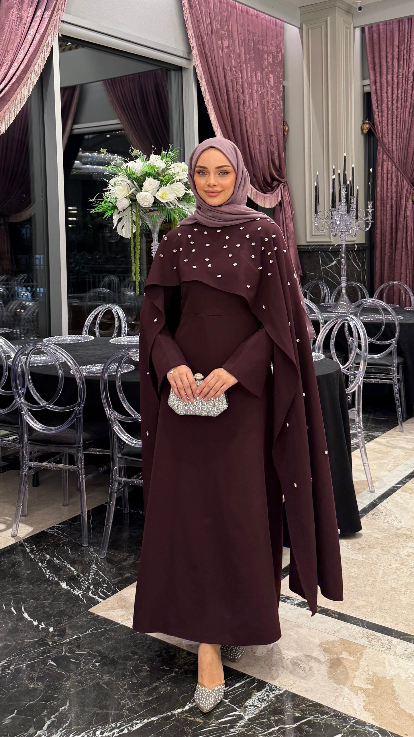 Valeria Taşlı Abiye Bordo