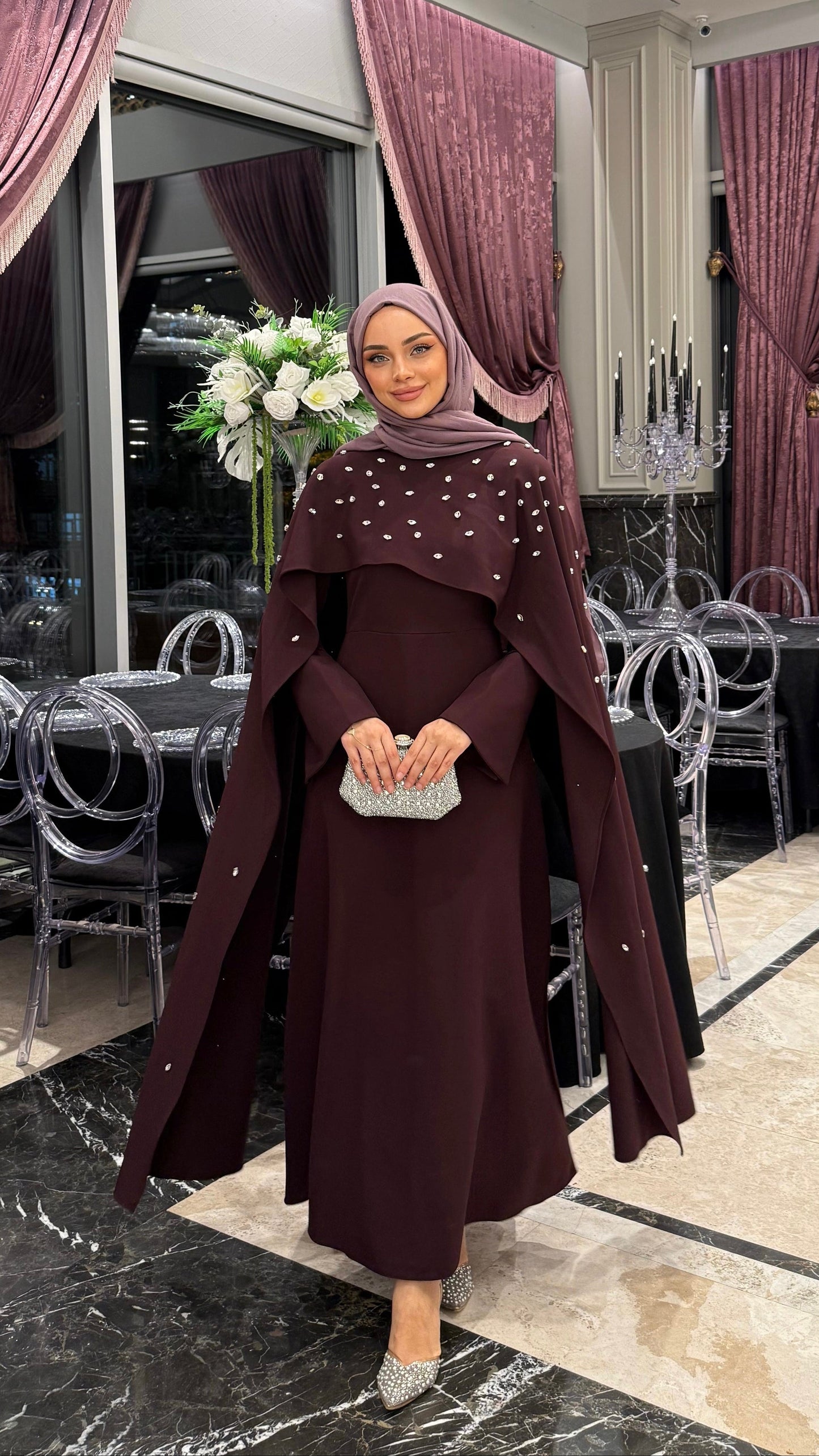 Valeria Taşlı Abiye Bordo