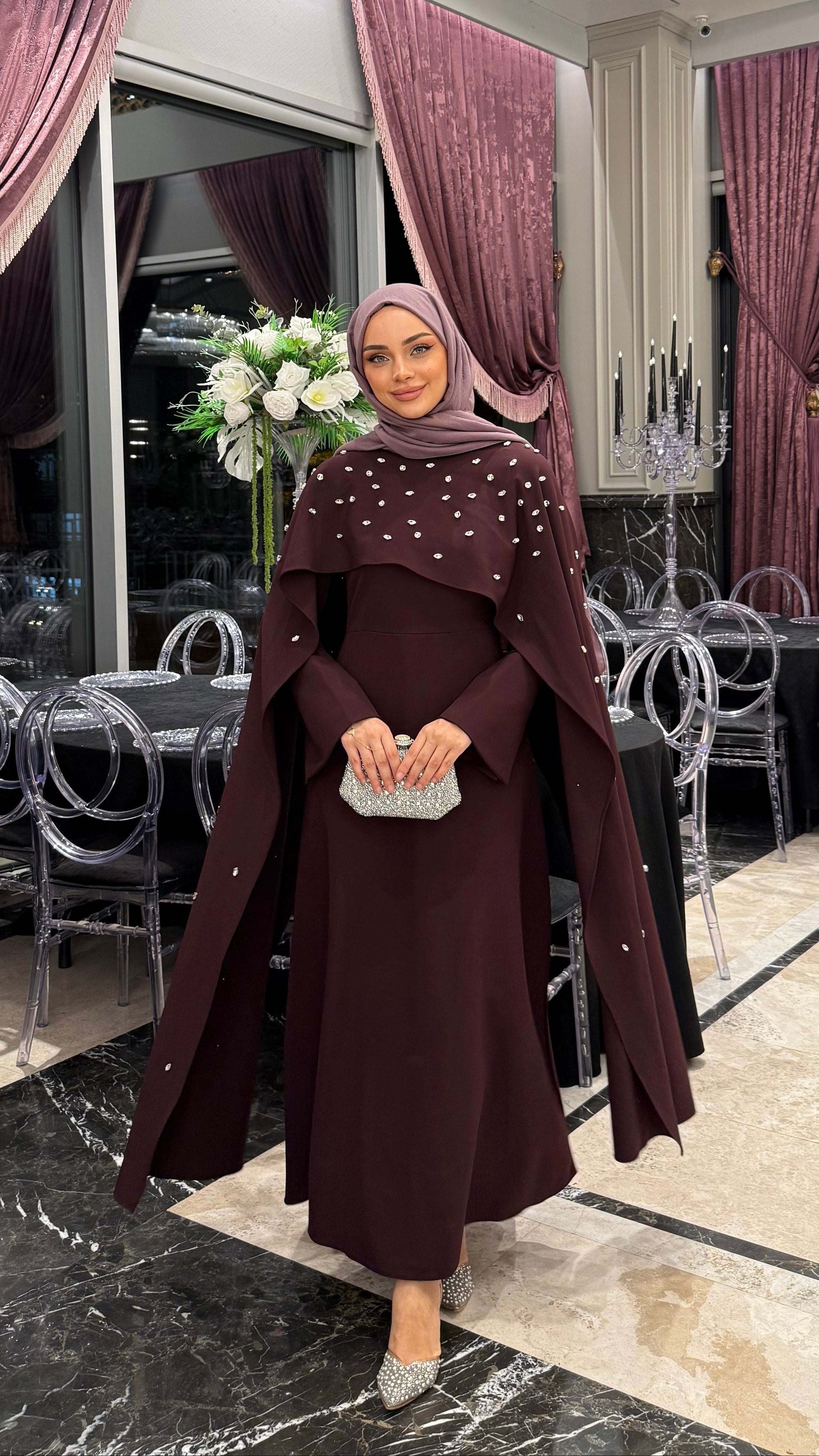 Valeria Taşlı Abiye Bordo