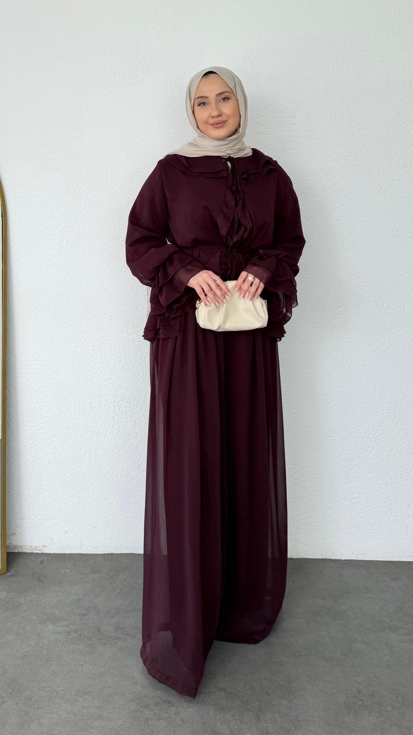Fırfır Detaylı Şifon Takım Bordo