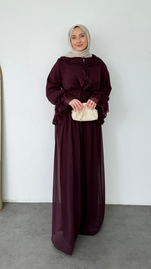 Fırfır Detaylı Şifon Takım Bordo