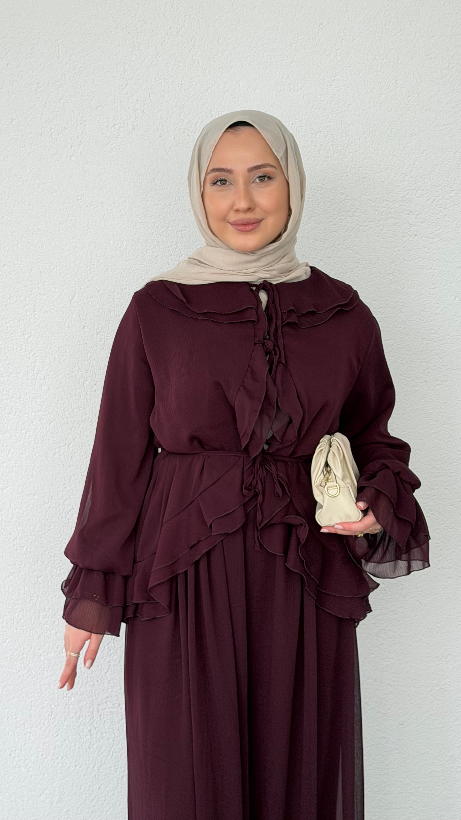 Fırfır Detaylı Şifon Takım Bordo