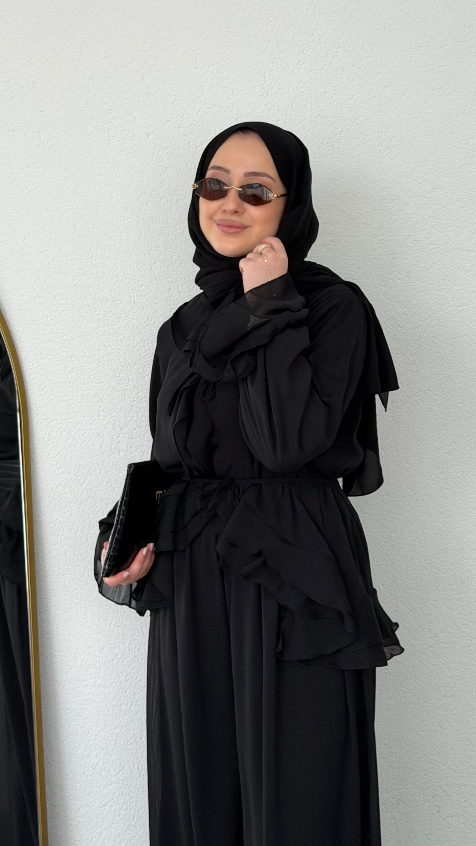Fırfır Detaylı Şifon Takım Siyah