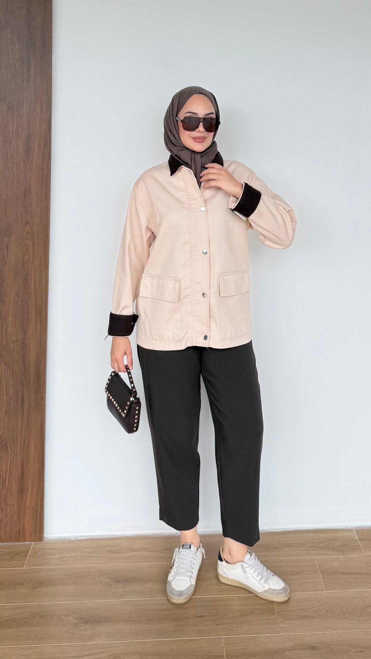 Lurex Garnili Çıtçıtlı Gabardin Ceket Bej