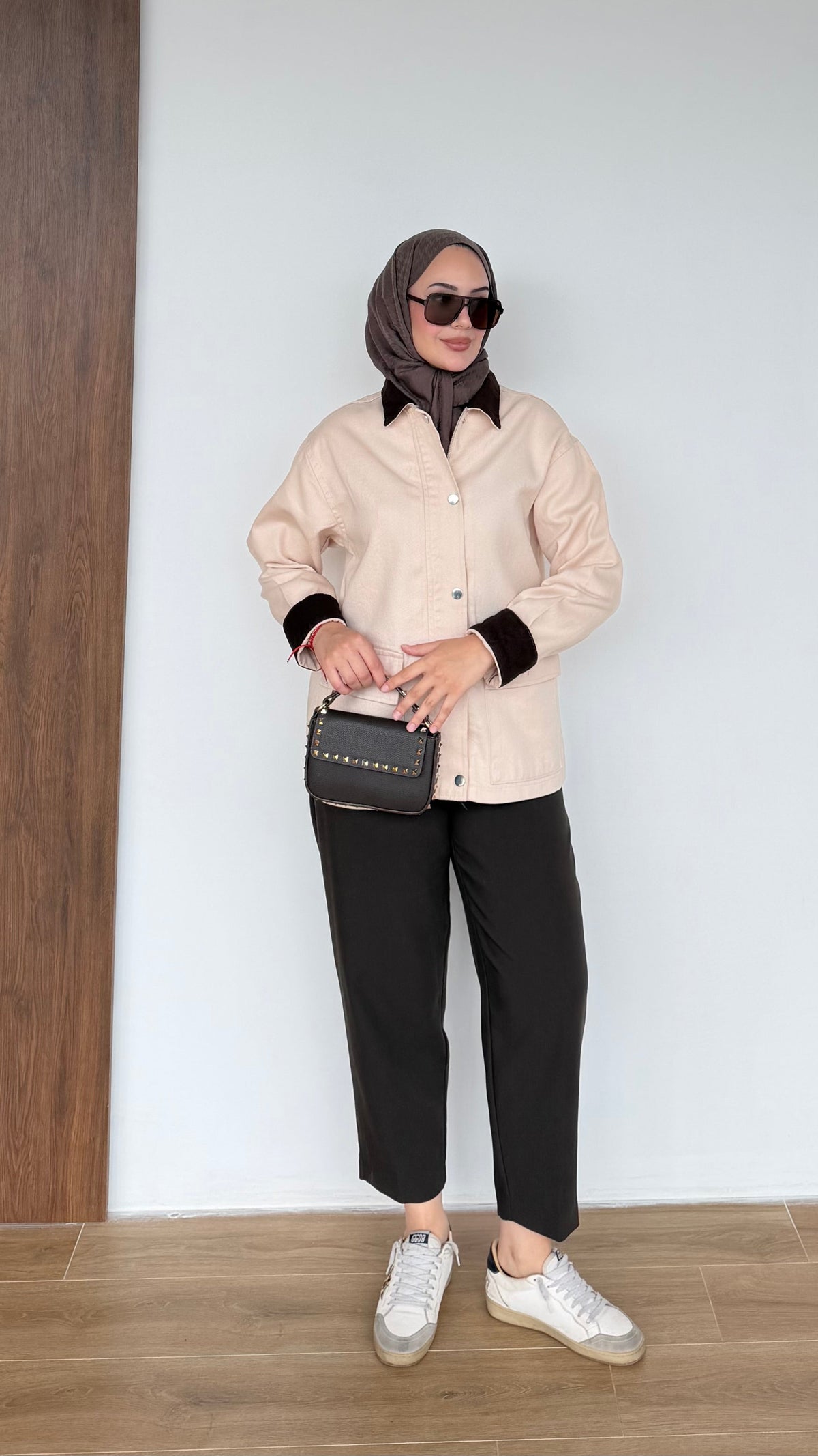 Lurex Garnili Çıtçıtlı Gabardin Ceket Bej