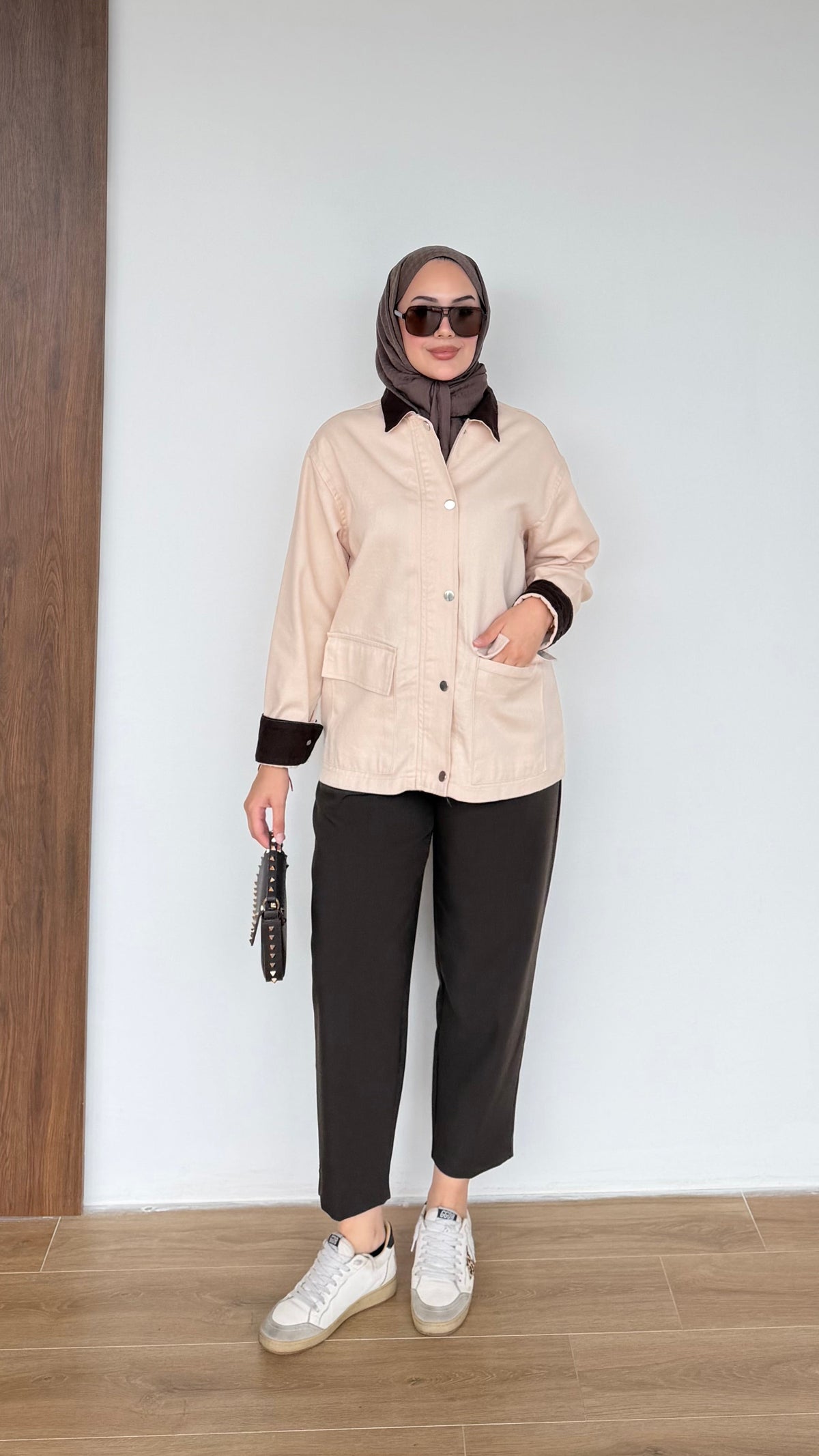 Lurex Garnili Çıtçıtlı Gabardin Ceket Bej