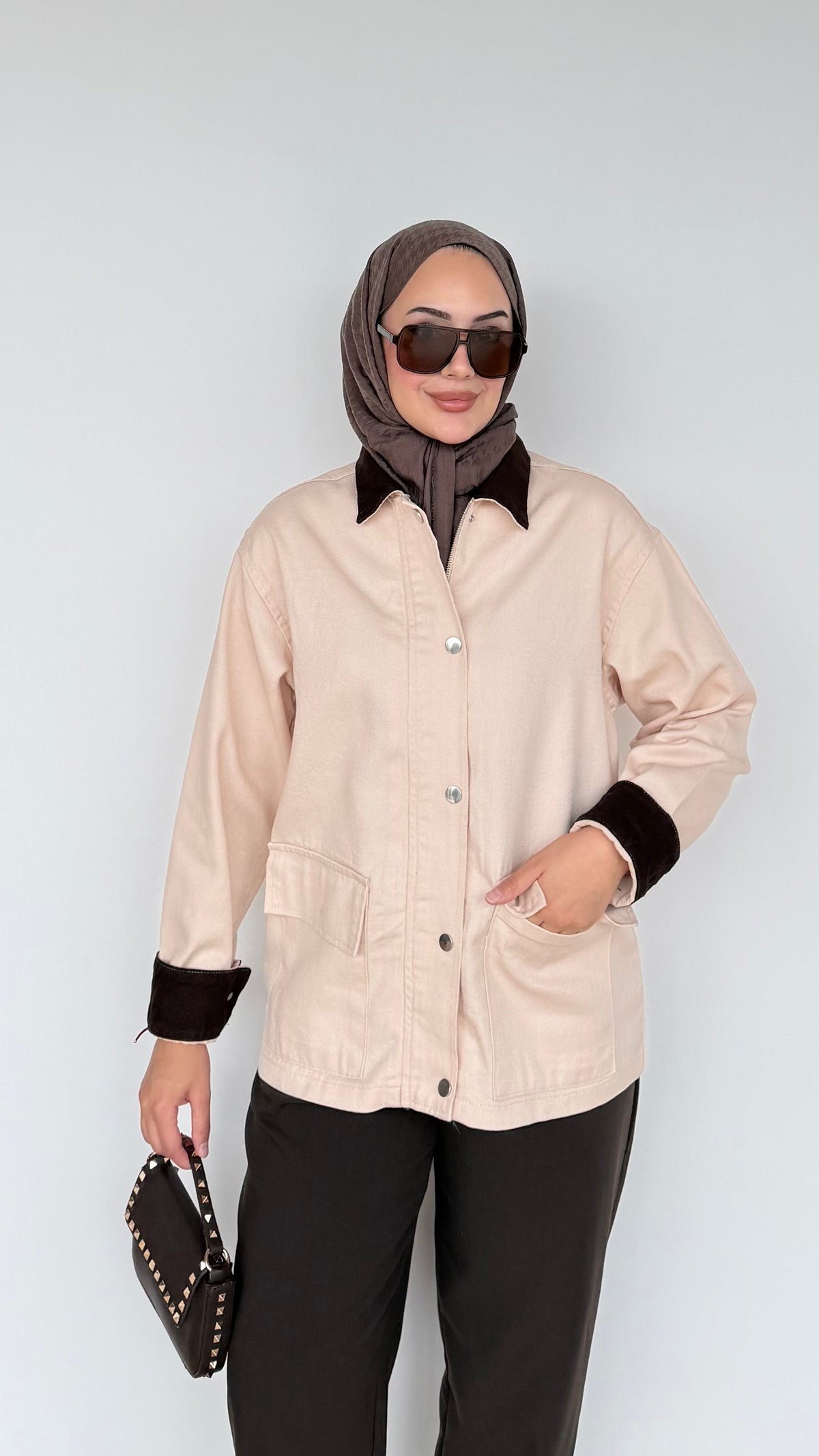 Lurex Garnili Çıtçıtlı Gabardin Ceket Bej