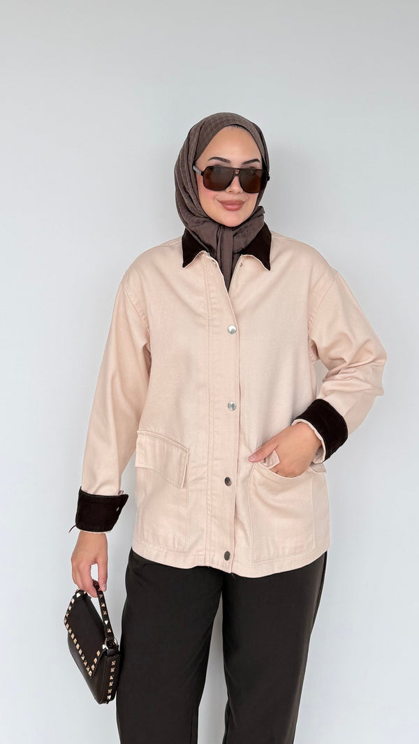 Lurex Garnili Çıtçıtlı Gabardin Ceket Bej