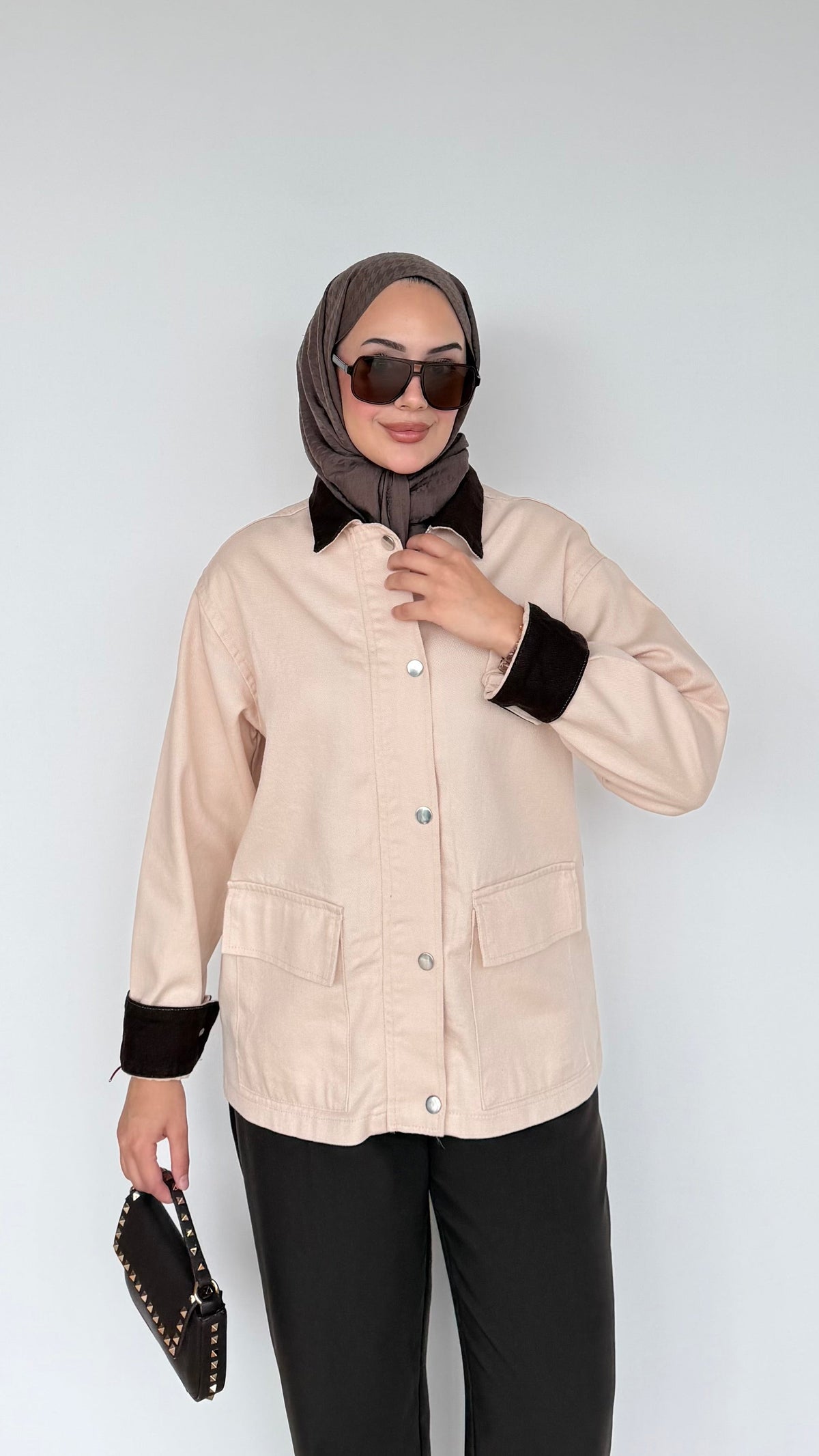 Lurex Garnili Çıtçıtlı Gabardin Ceket Bej