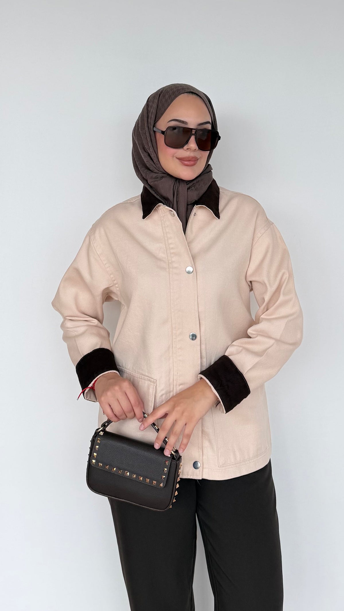 Lurex Garnili Çıtçıtlı Gabardin Ceket Bej