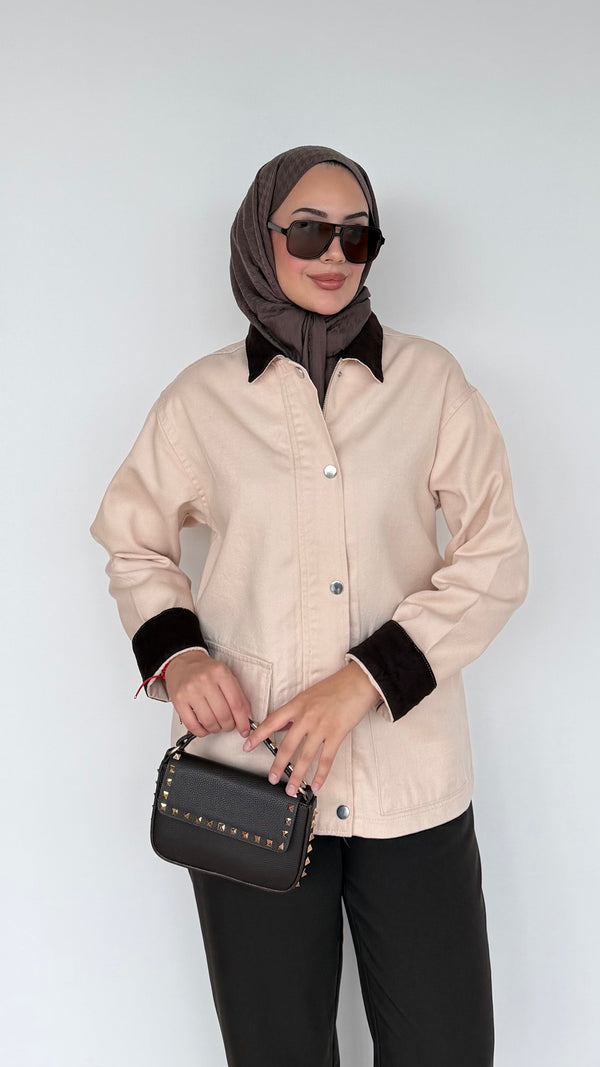 Lurex Garnili Çıtçıtlı Gabardin Ceket Bej