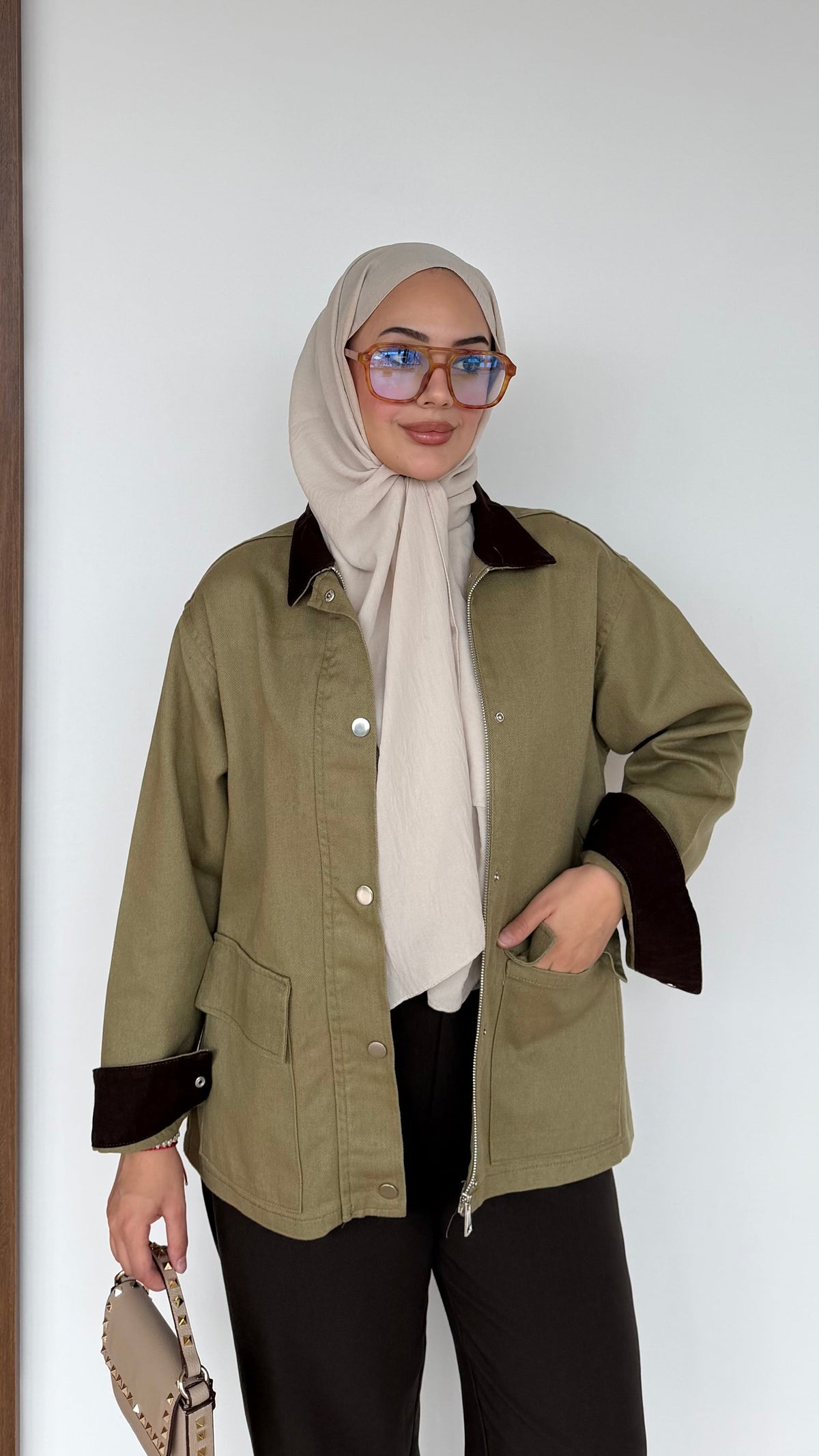 Lurex Garnili Çıtçıtlı Gabardin Ceket Yeşil