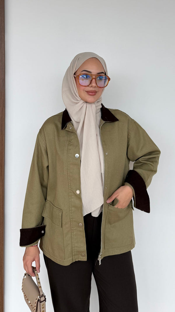 Lurex Garnili Çıtçıtlı Gabardin Ceket Yeşil