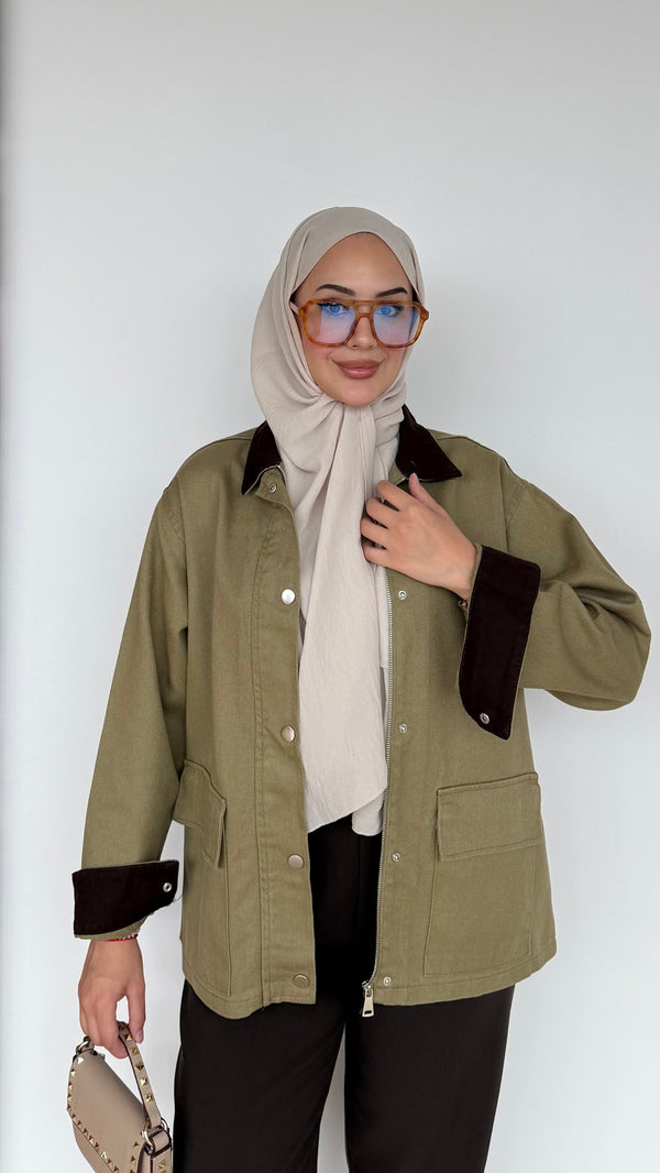 Lurex Garnili Çıtçıtlı Gabardin Ceket Yeşil