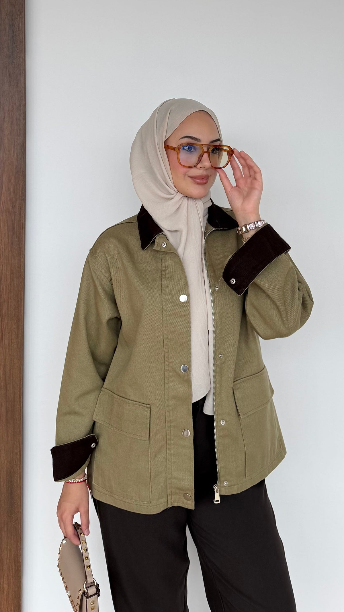 Lurex Garnili Çıtçıtlı Gabardin Ceket Yeşil