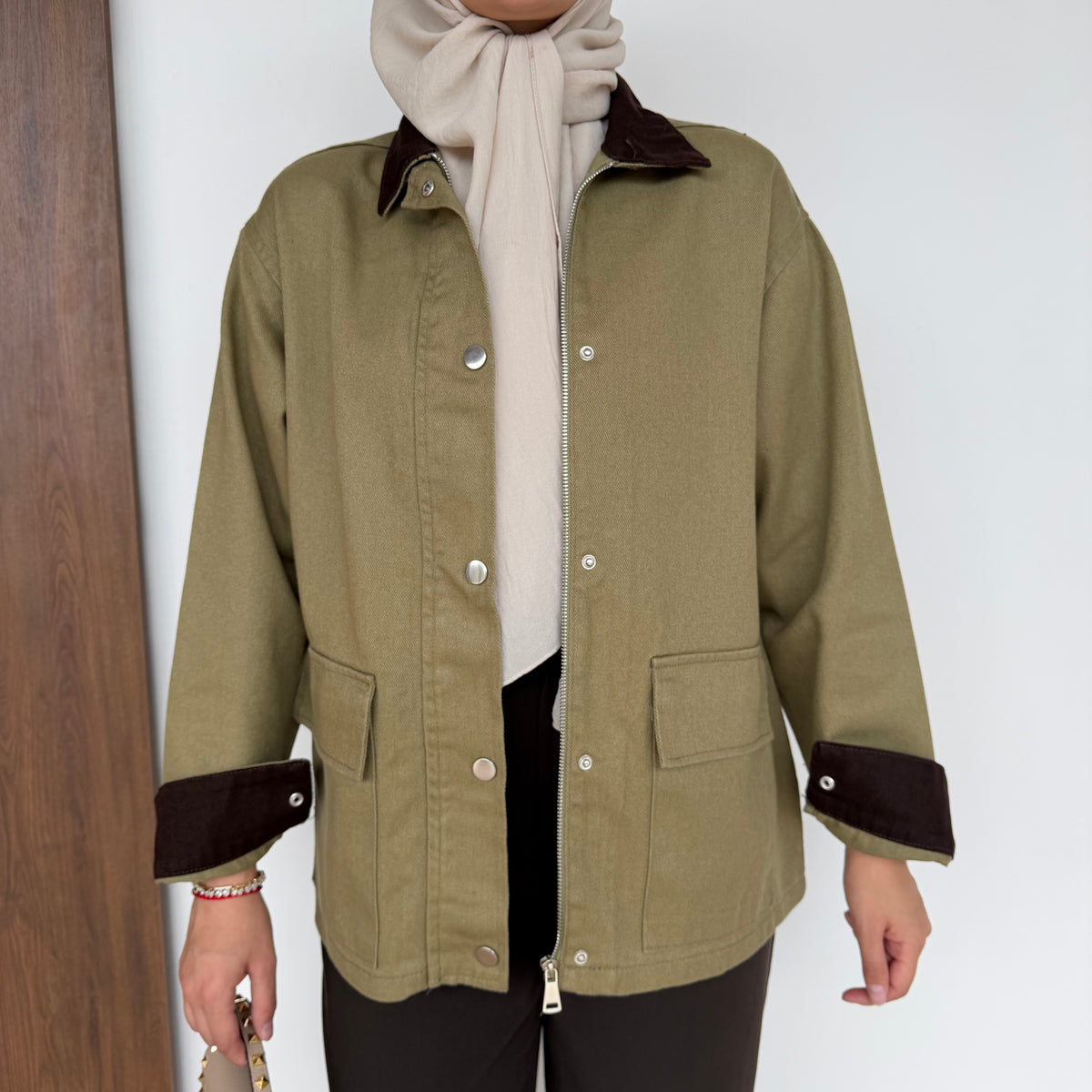 Lurex Garnili Çıtçıtlı Gabardin Ceket Yeşil