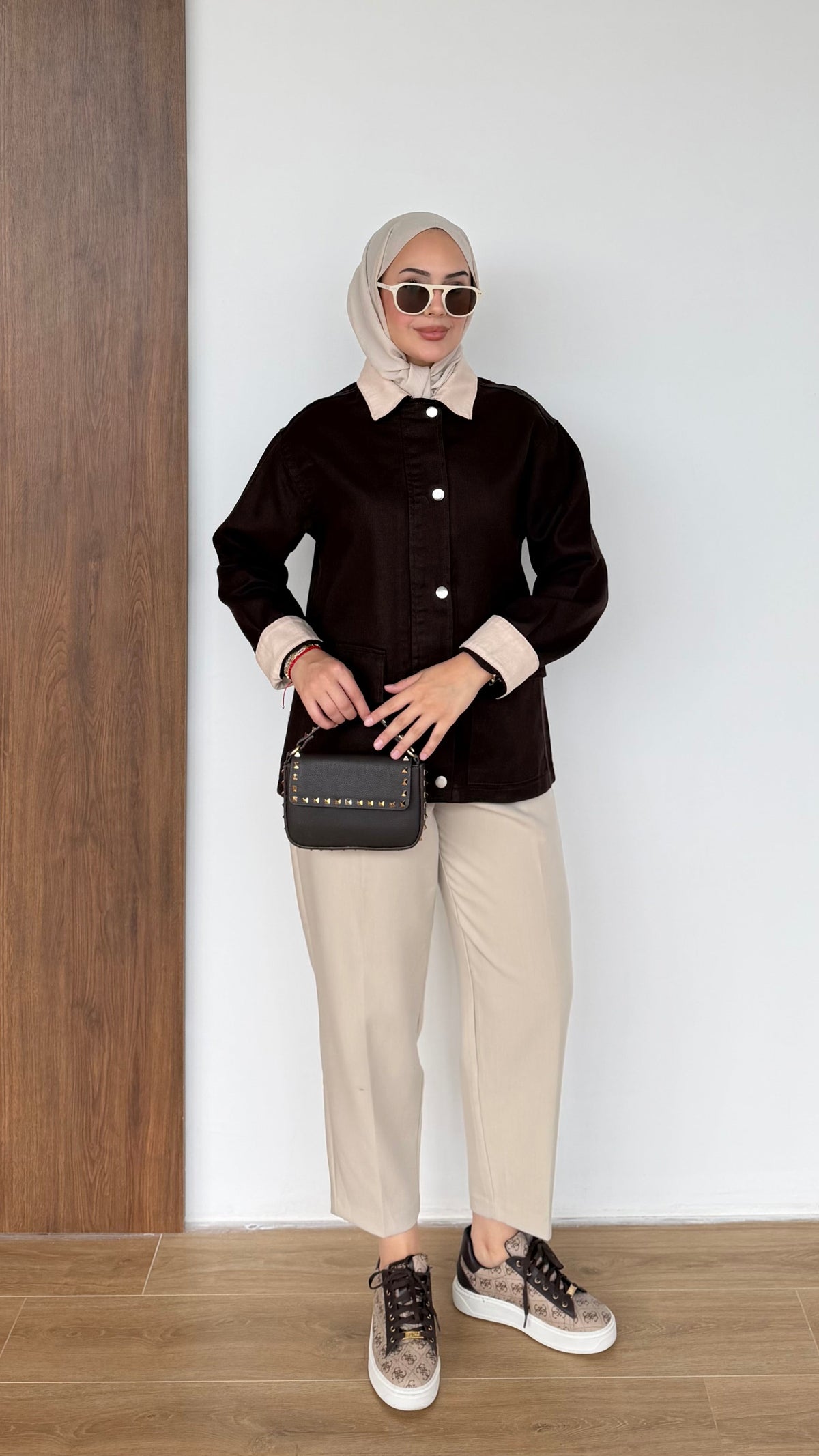 Lurex Garnili Çıtçıtlı Gabardin Ceket Kahverengi