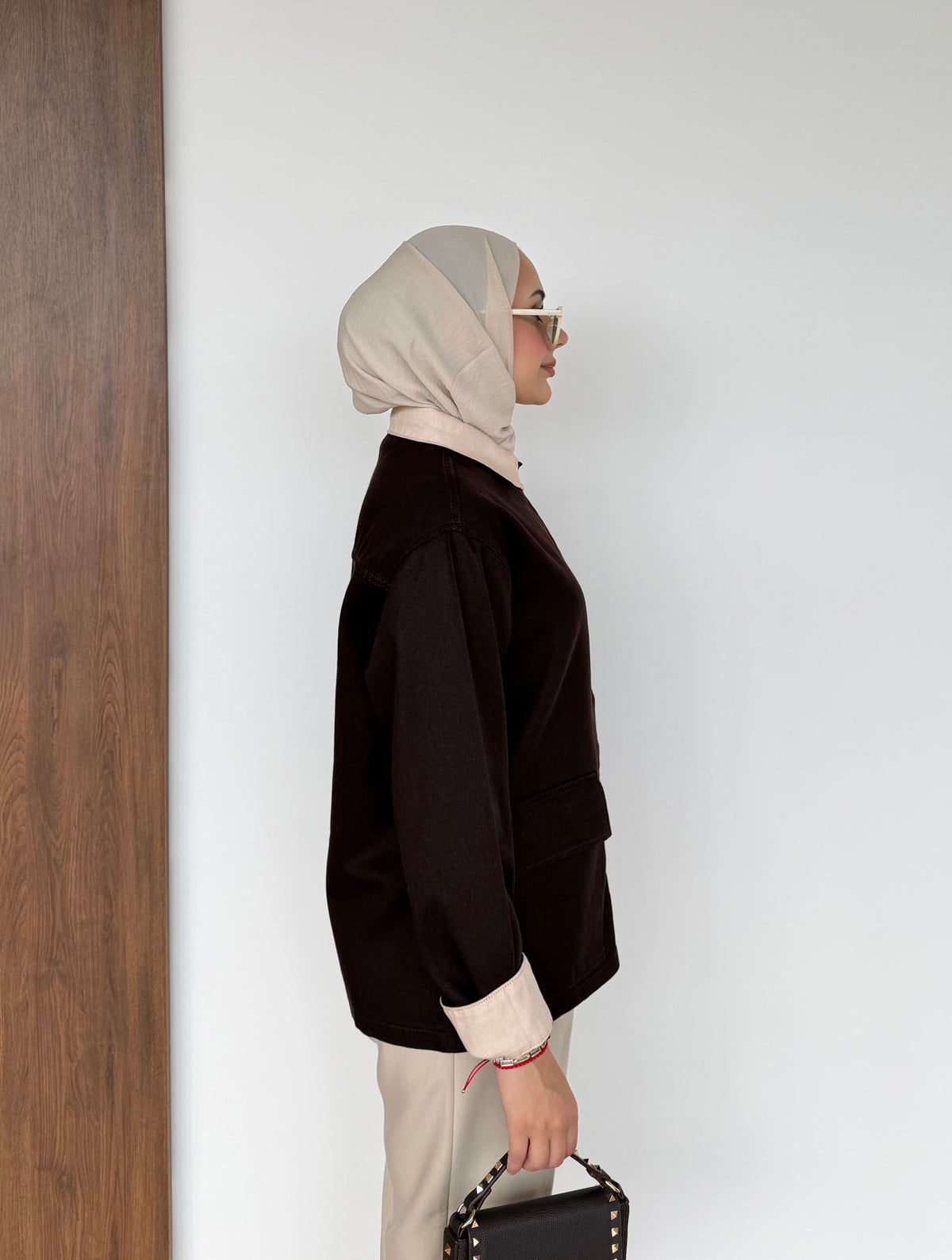 Lurex Garnili Çıtçıtlı Gabardin Ceket Kahverengi