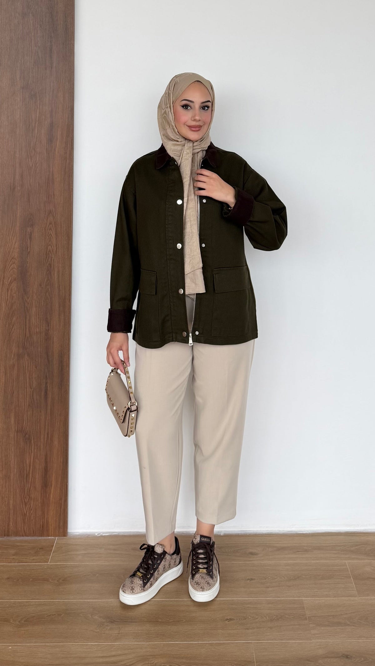 Lurex Garnili Çıtçıtlı Gabardin Ceket Haki