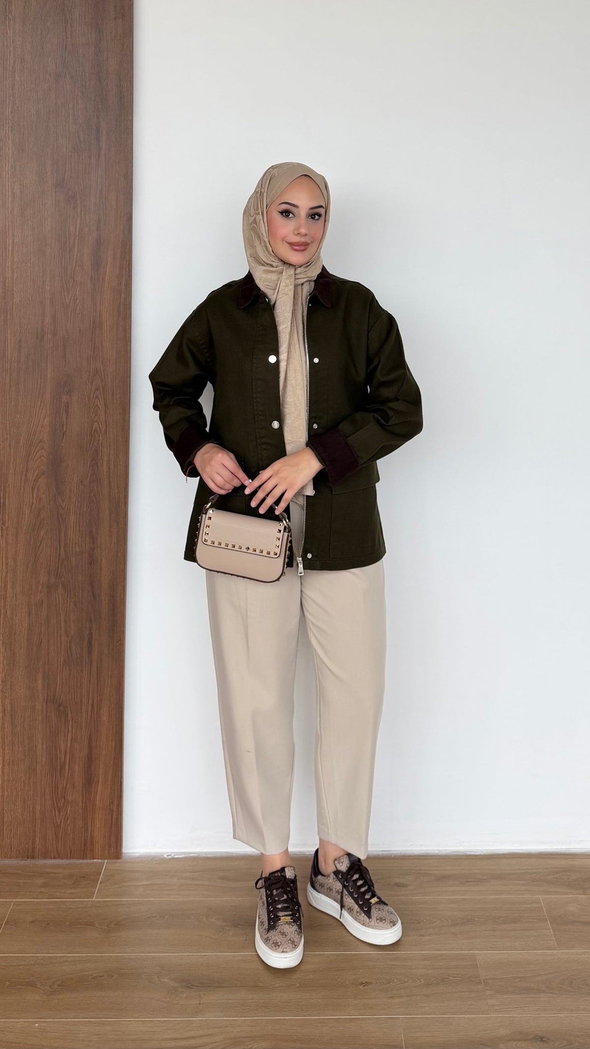 Lurex Garnili Çıtçıtlı Gabardin Ceket Haki