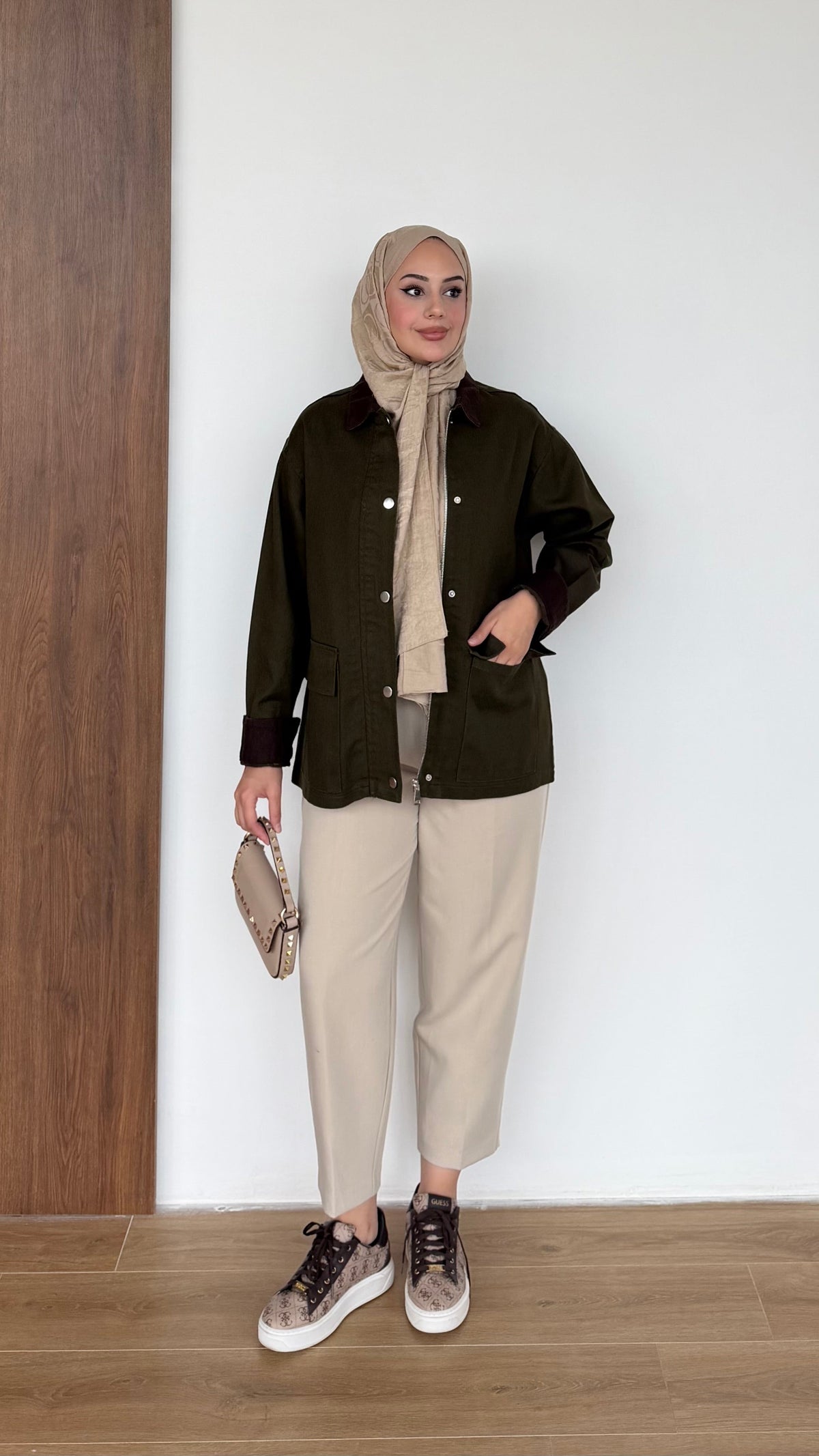 Lurex Garnili Çıtçıtlı Gabardin Ceket Haki