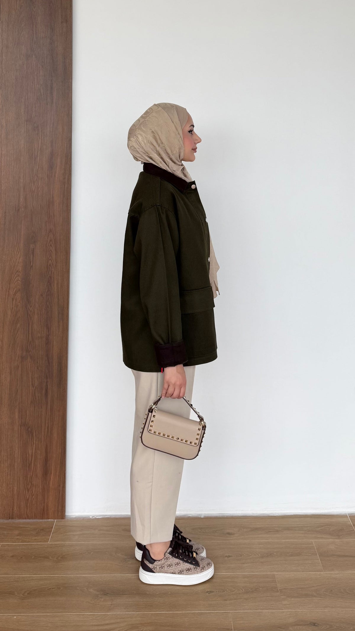 Lurex Garnili Çıtçıtlı Gabardin Ceket Haki