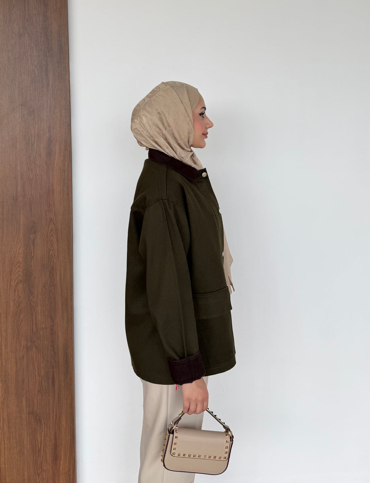 Lurex Garnili Çıtçıtlı Gabardin Ceket Haki