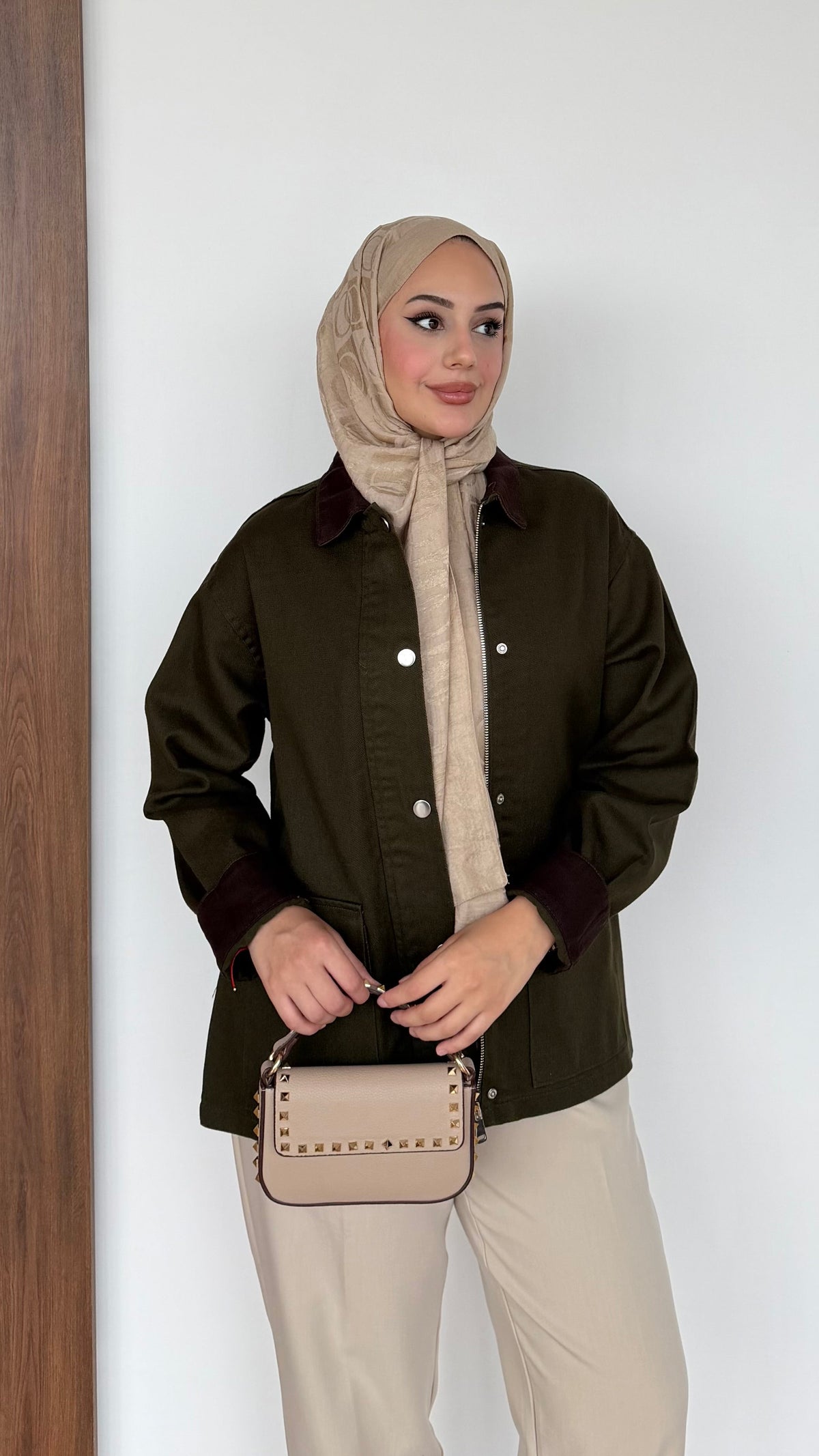 Lurex Garnili Çıtçıtlı Gabardin Ceket Haki