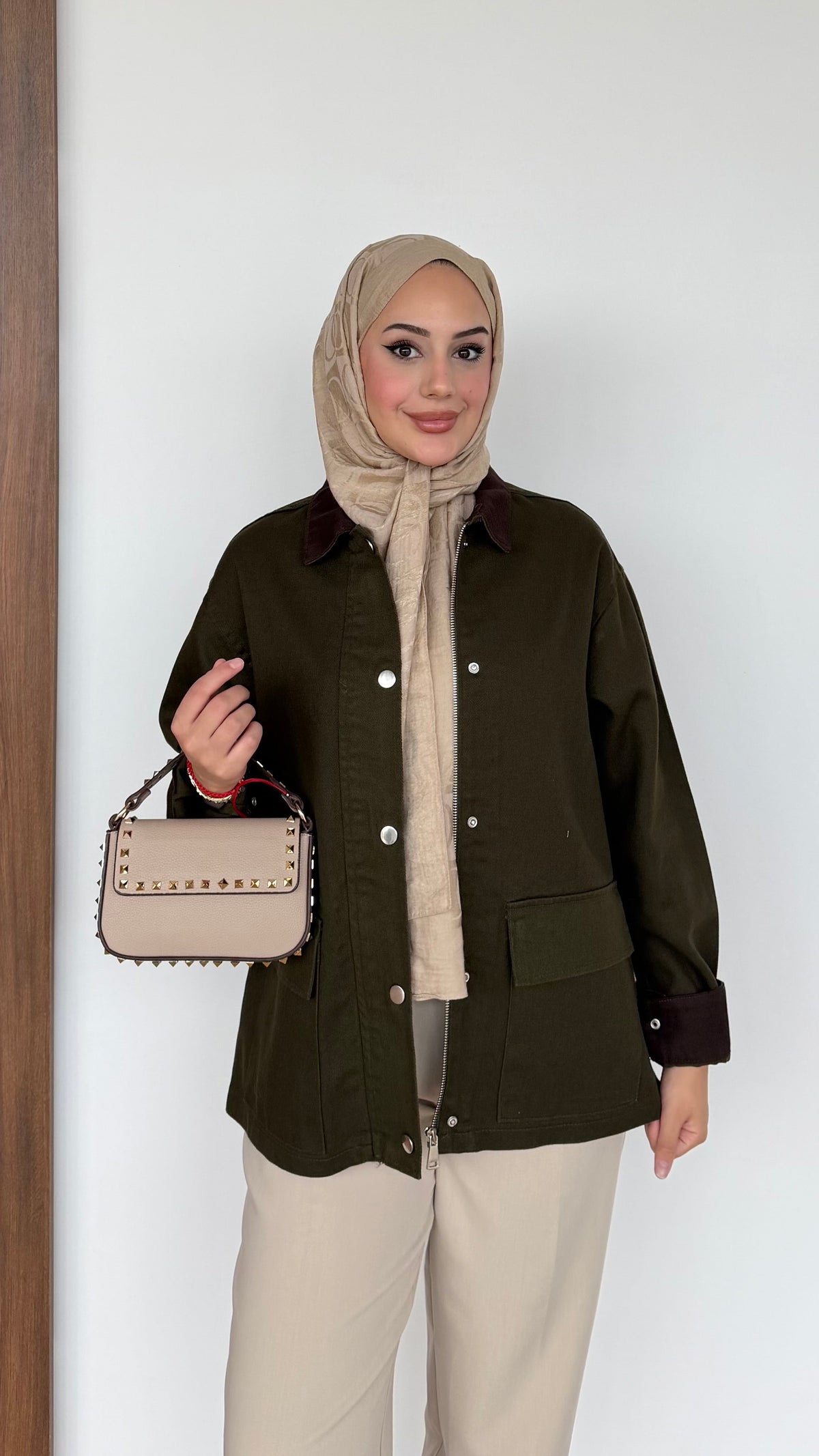 Lurex Garnili Çıtçıtlı Gabardin Ceket Haki