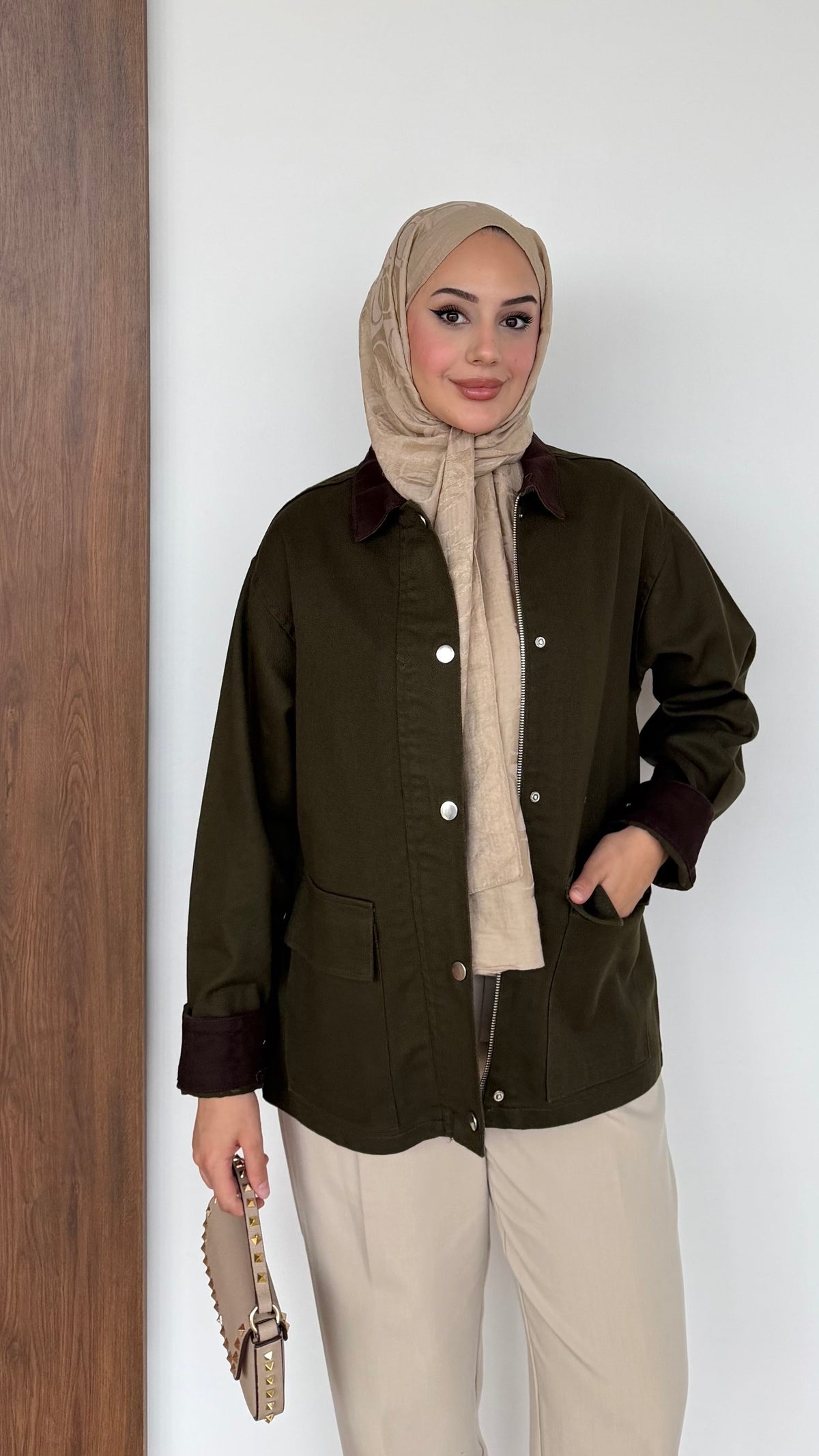 Lurex Garnili Çıtçıtlı Gabardin Ceket Haki