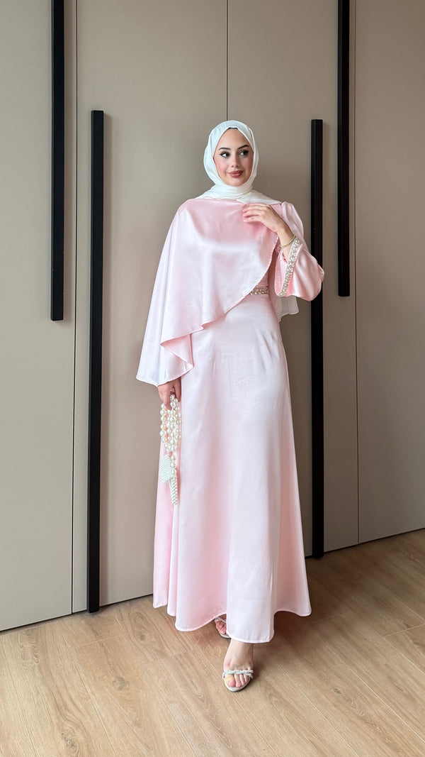Swan Saten Elbise Pembe