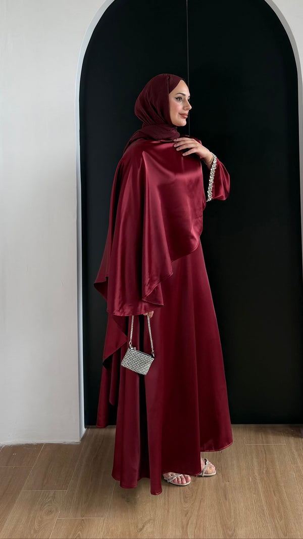Swan Saten Elbise Bordo