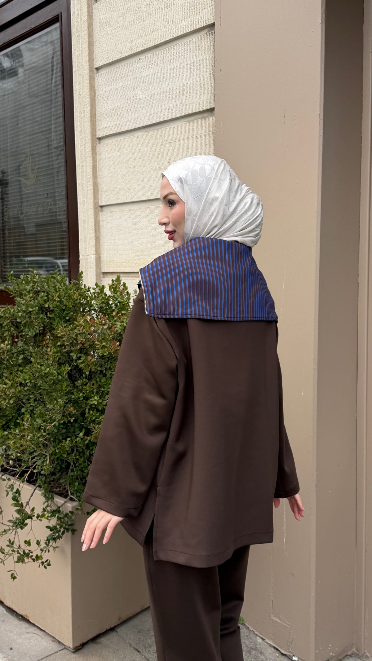 Verona Çizgili Şal Detaylı İkili Takım Kahverengi