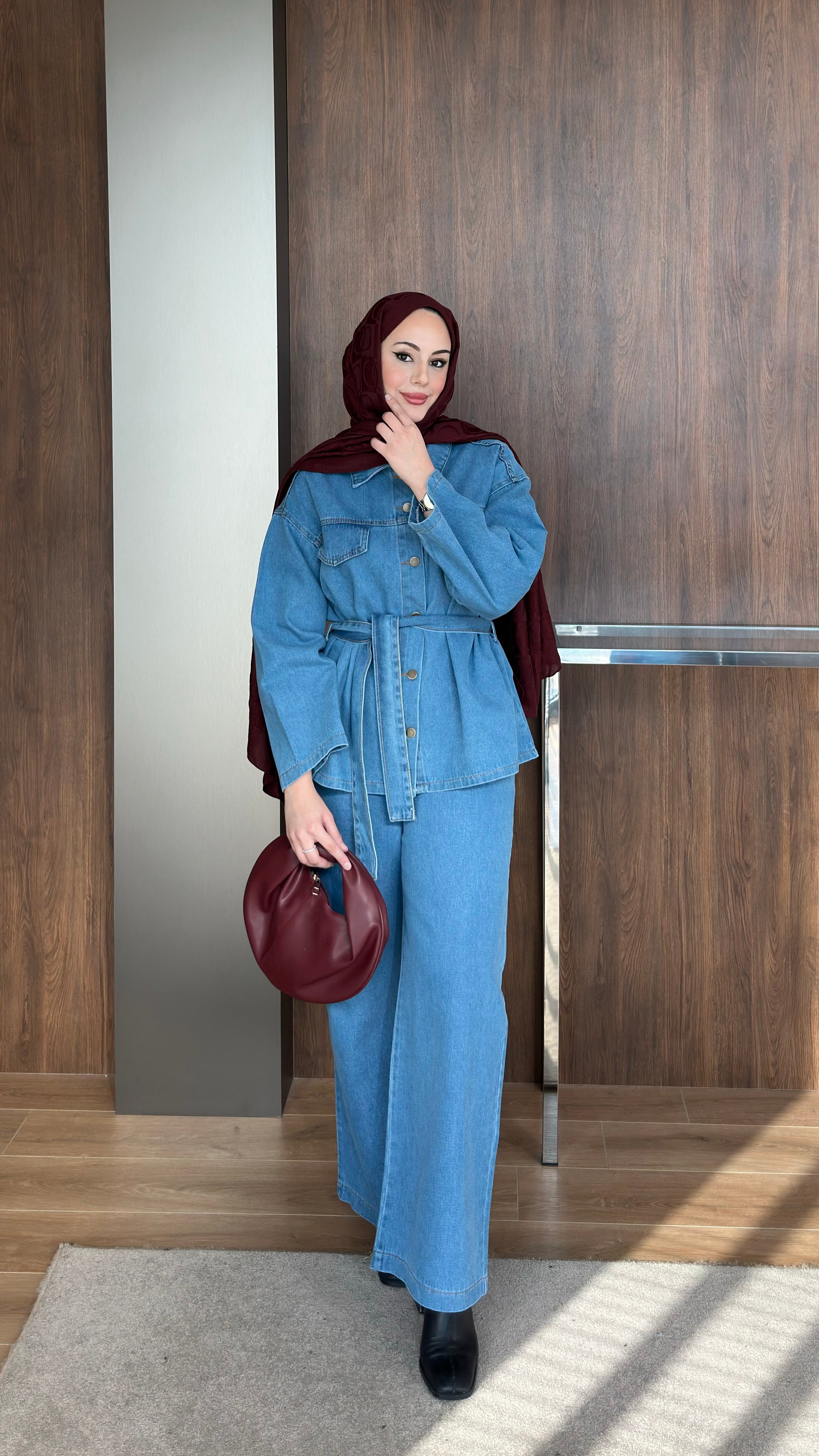 Tina Cep Kapaklı Kot Takım Buz Mavisi