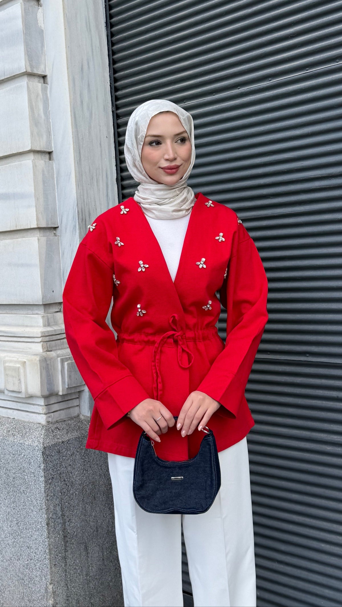 Rosina Taş İşlemeli Ceket Kırmızı
