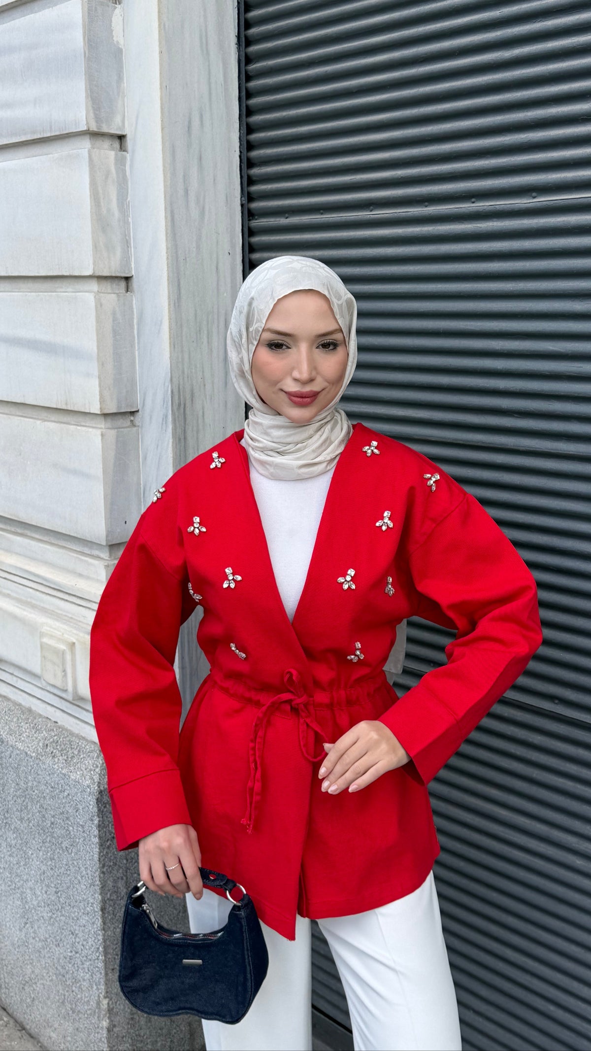 Rosina Taş İşlemeli Ceket Kırmızı