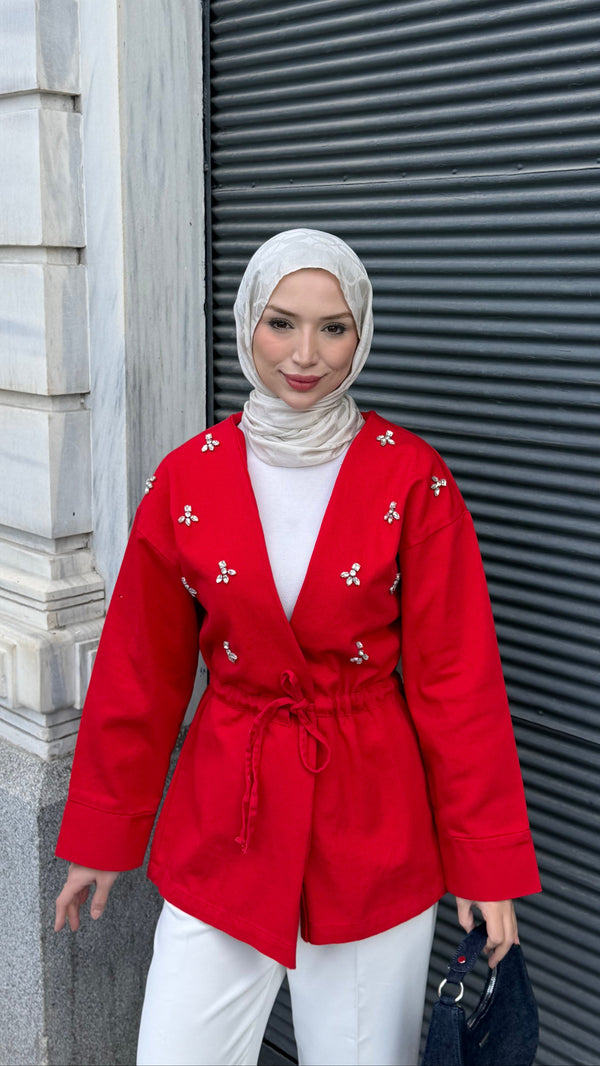 Rosina Taş İşlemeli Ceket Kırmızı