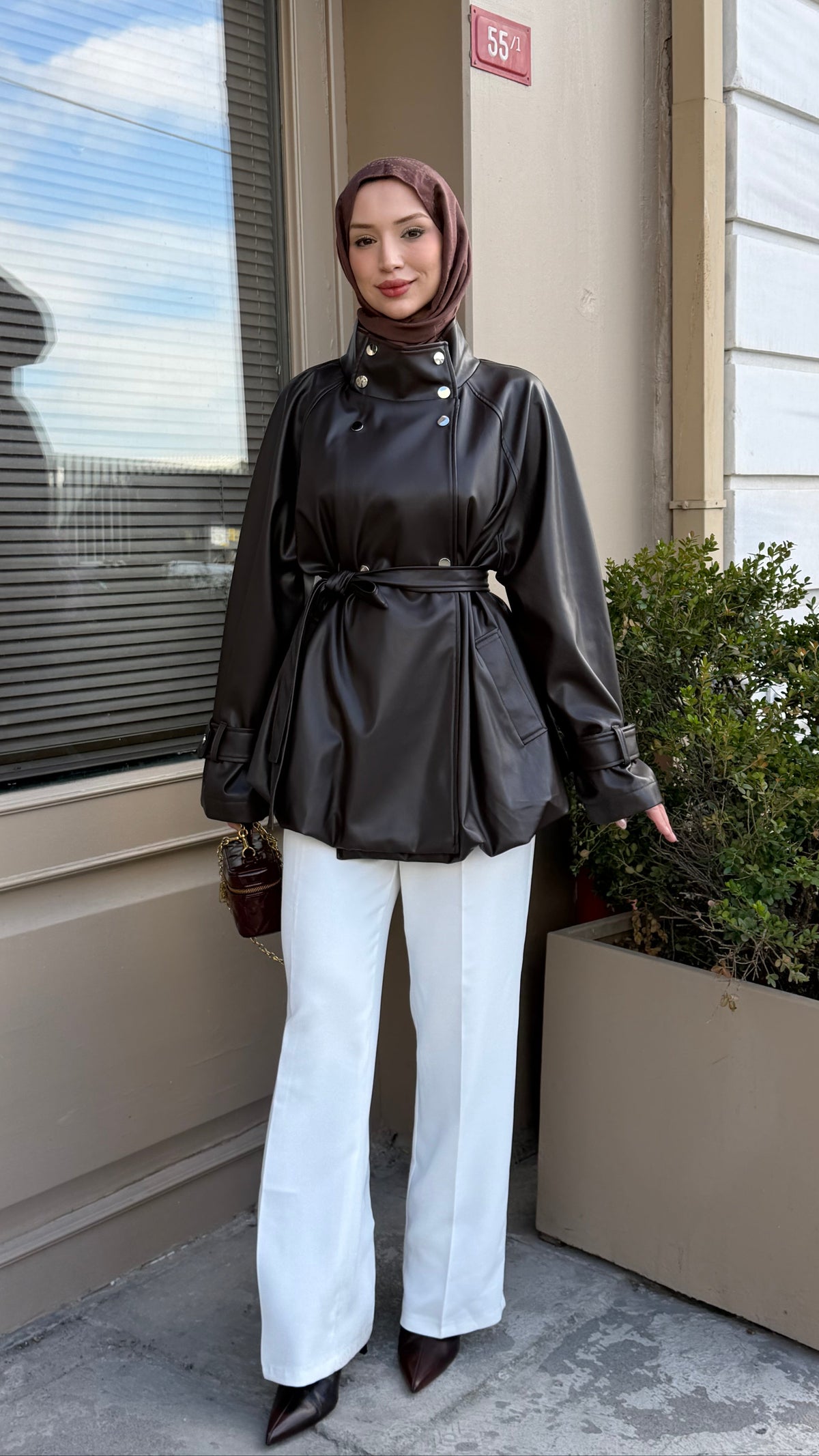 Liora Kuşaklı Deri Ceket Kahverengi