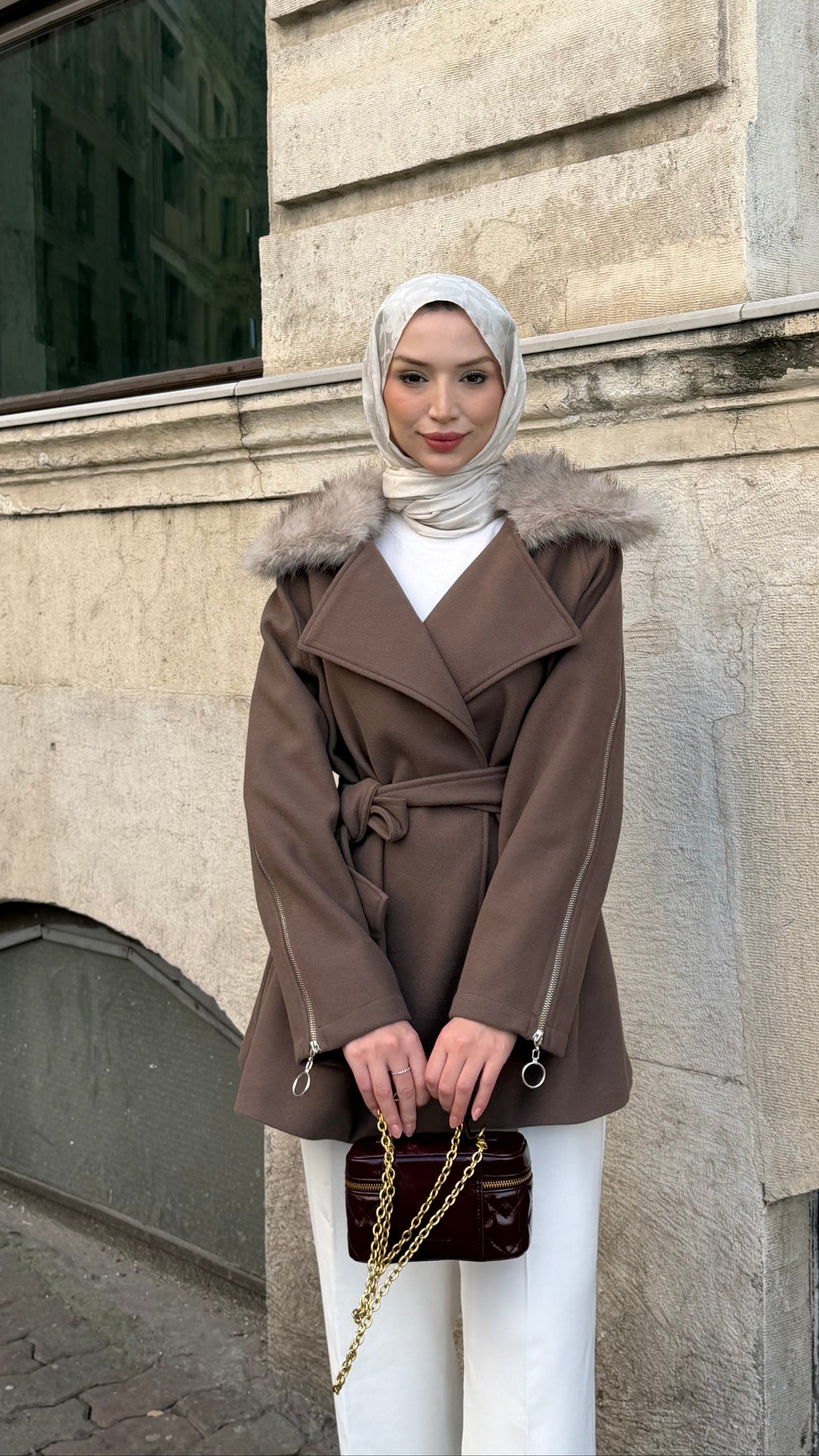 Milano Fermuar Detaylı Kaban Kahverengi