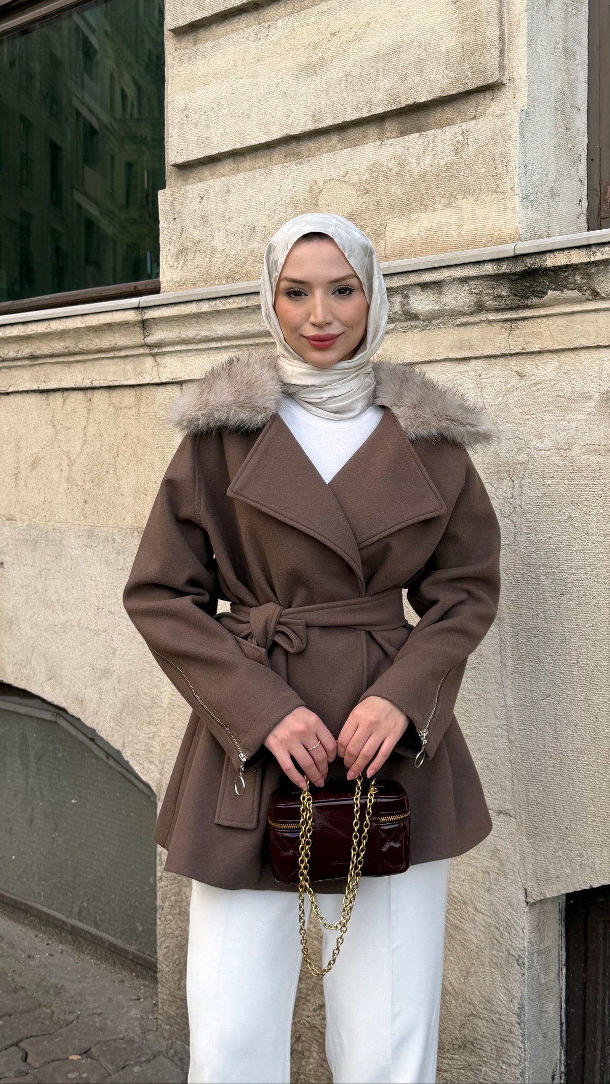 Milano Fermuar Detaylı Kaban Kahverengi