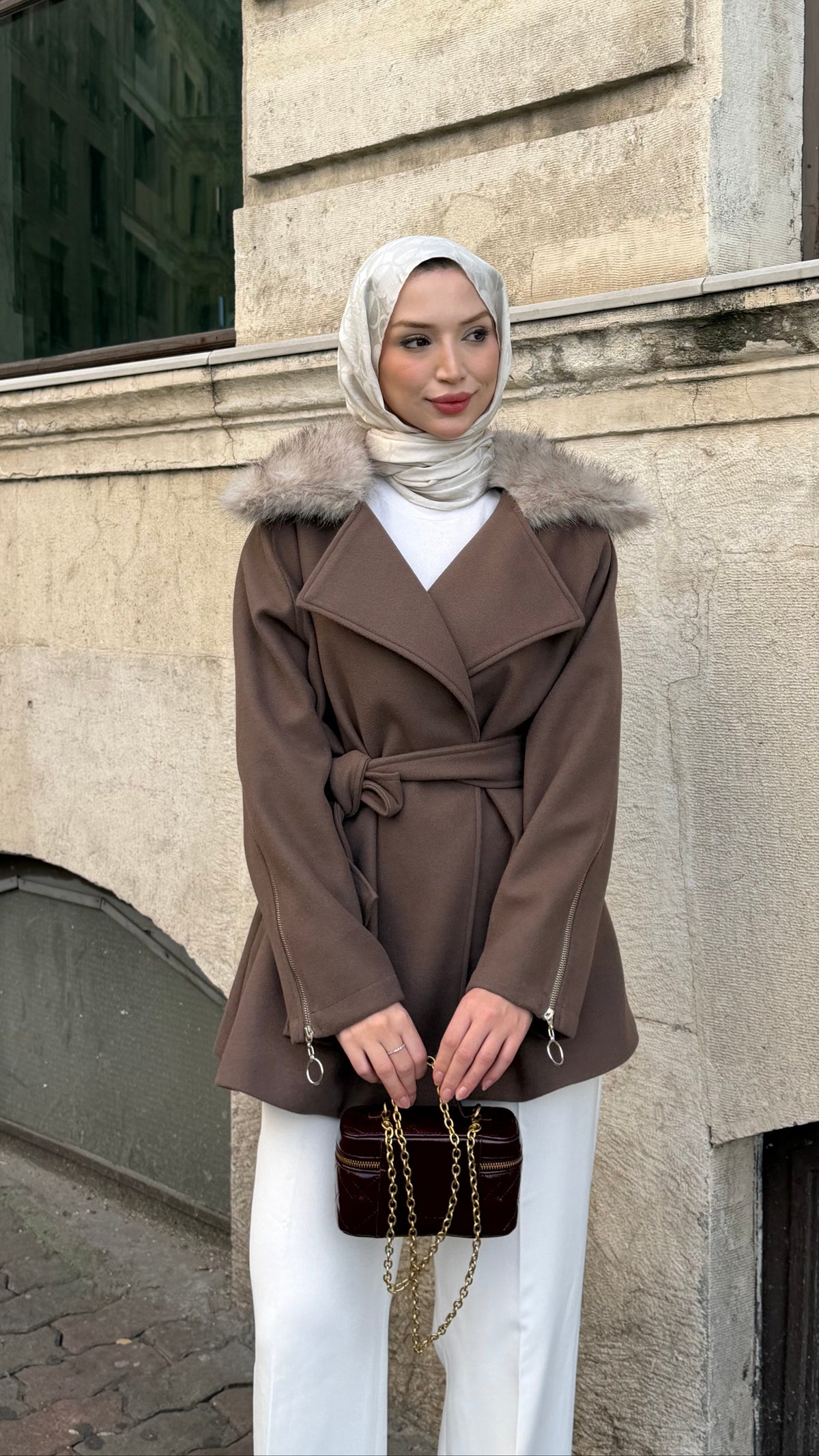 Milano Fermuar Detaylı Kaban Kahverengi