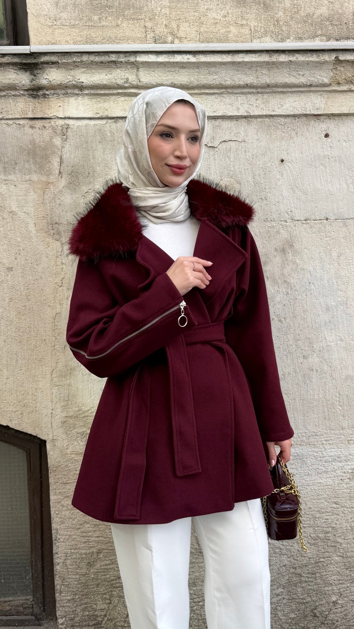 Milano Fermuar Detaylı Kaban Bordo
