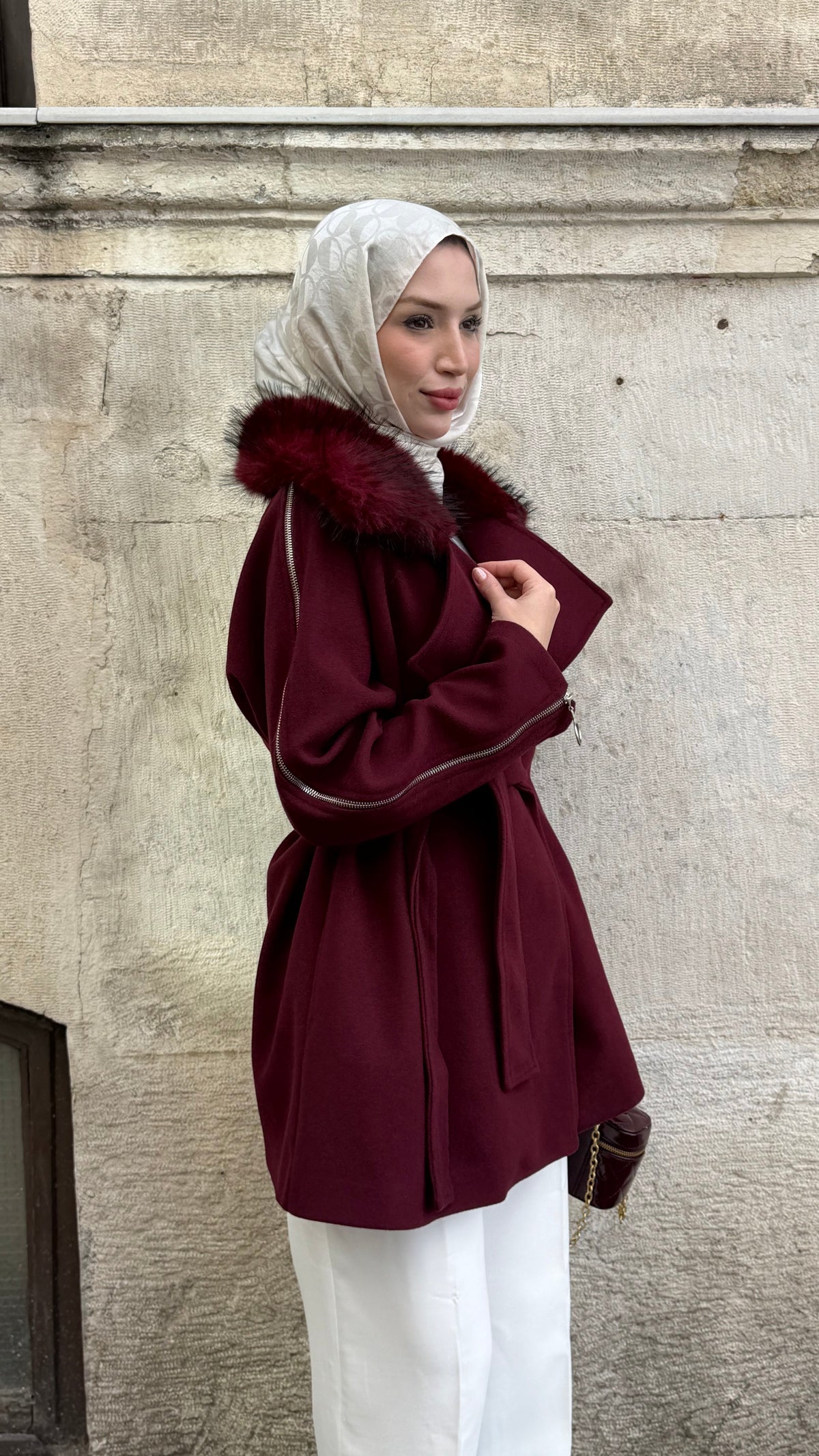 Milano Fermuar Detaylı Kaban Bordo