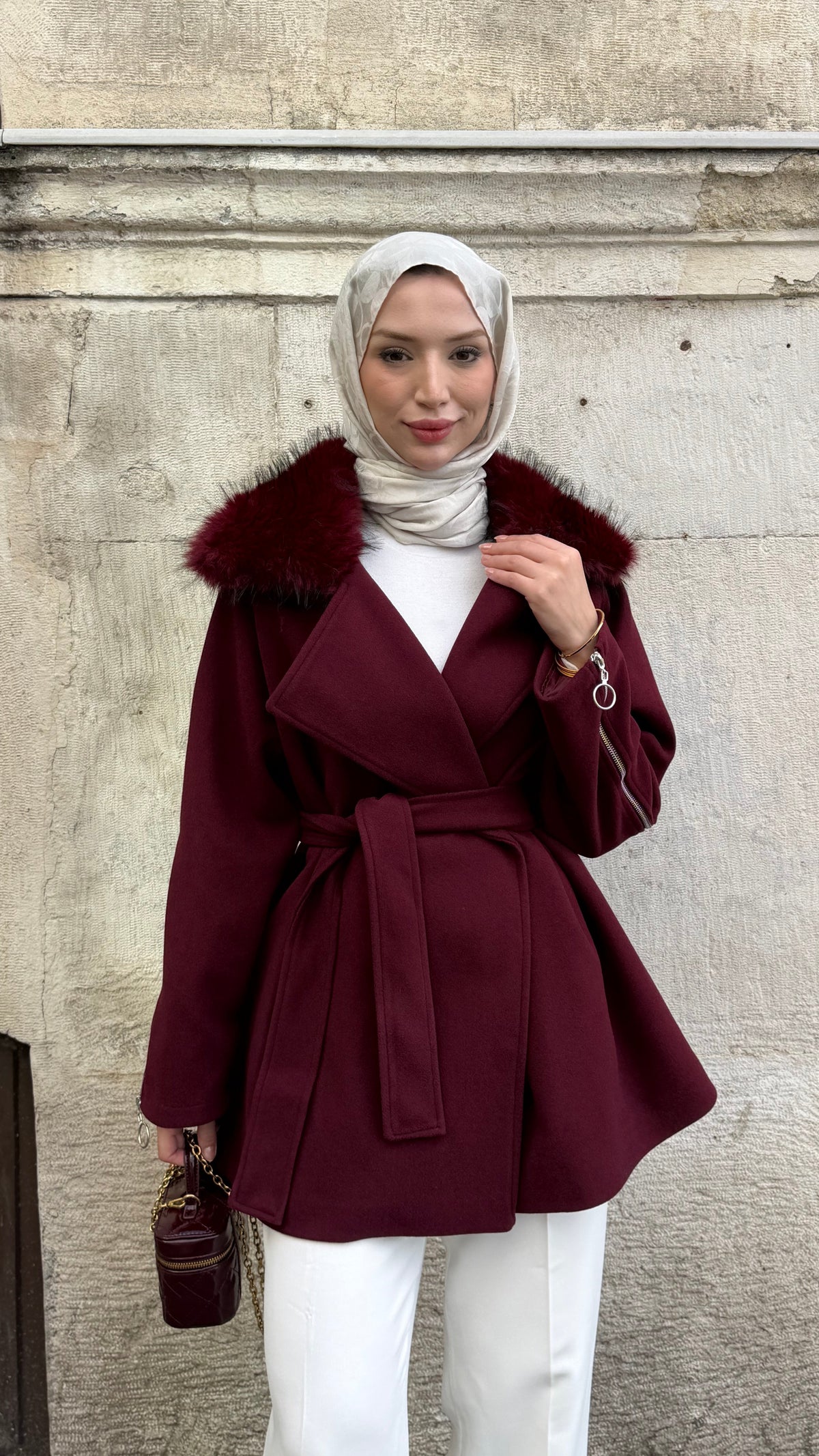 Milano Fermuar Detaylı Kaban Bordo