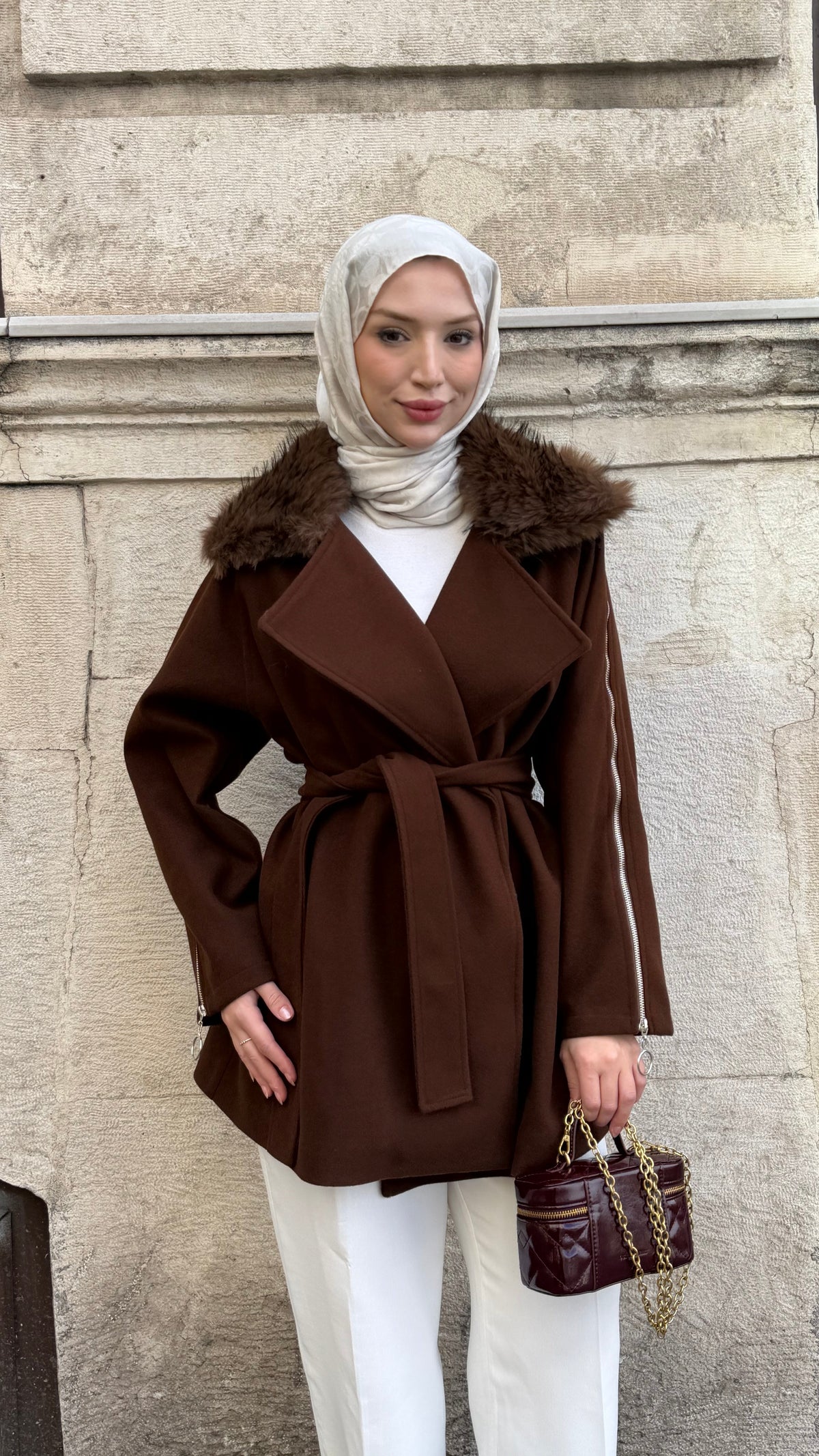 Milano Fermuar Detaylı Kaban Koyu Kahverengi