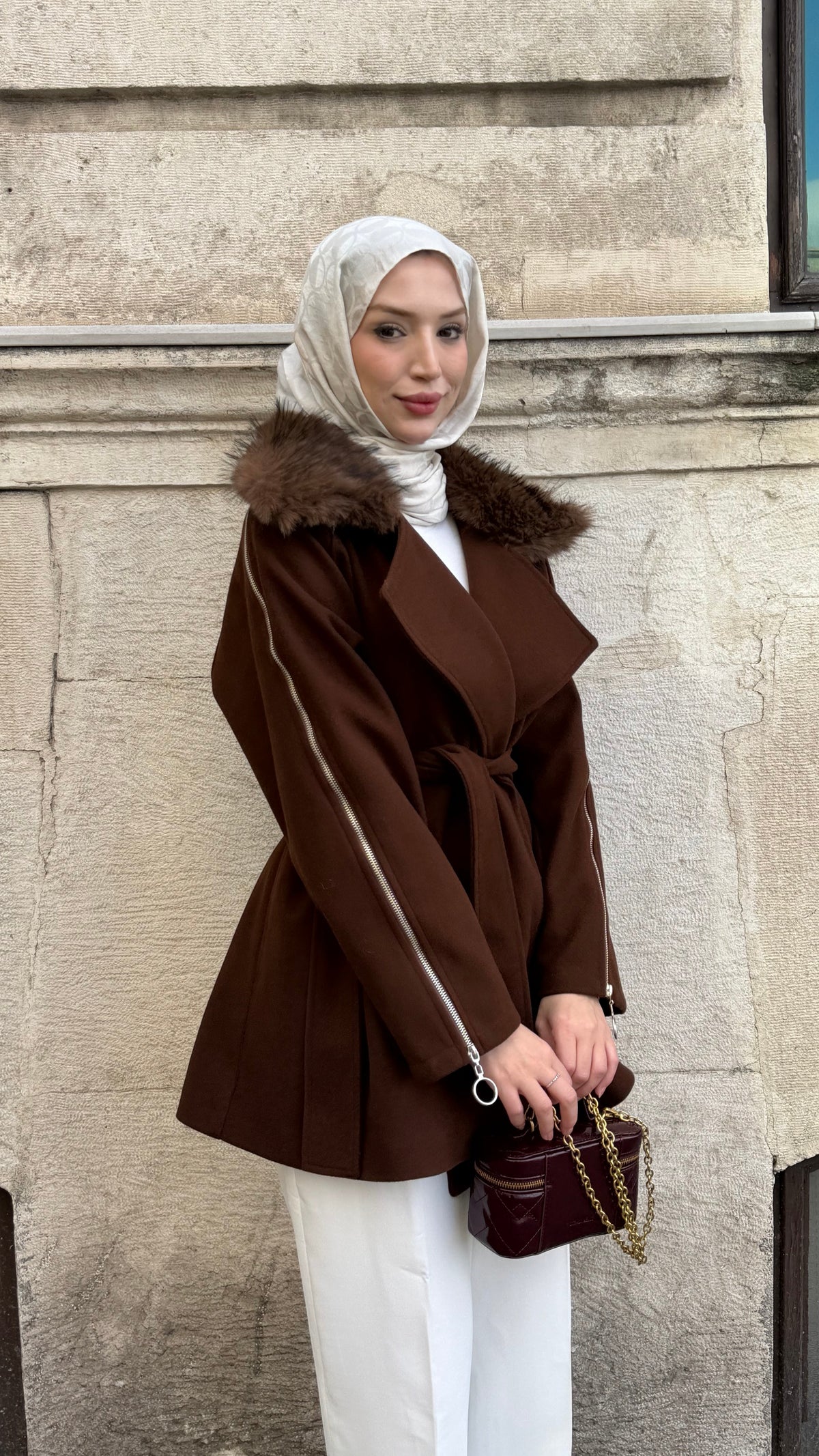 Milano Fermuar Detaylı Kaban Koyu Kahverengi