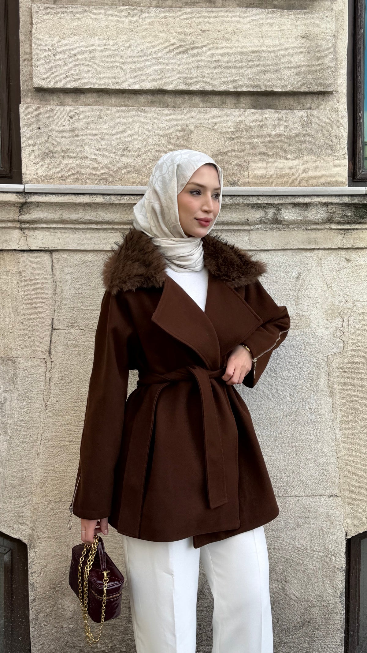 Milano Fermuar Detaylı Kaban Koyu Kahverengi