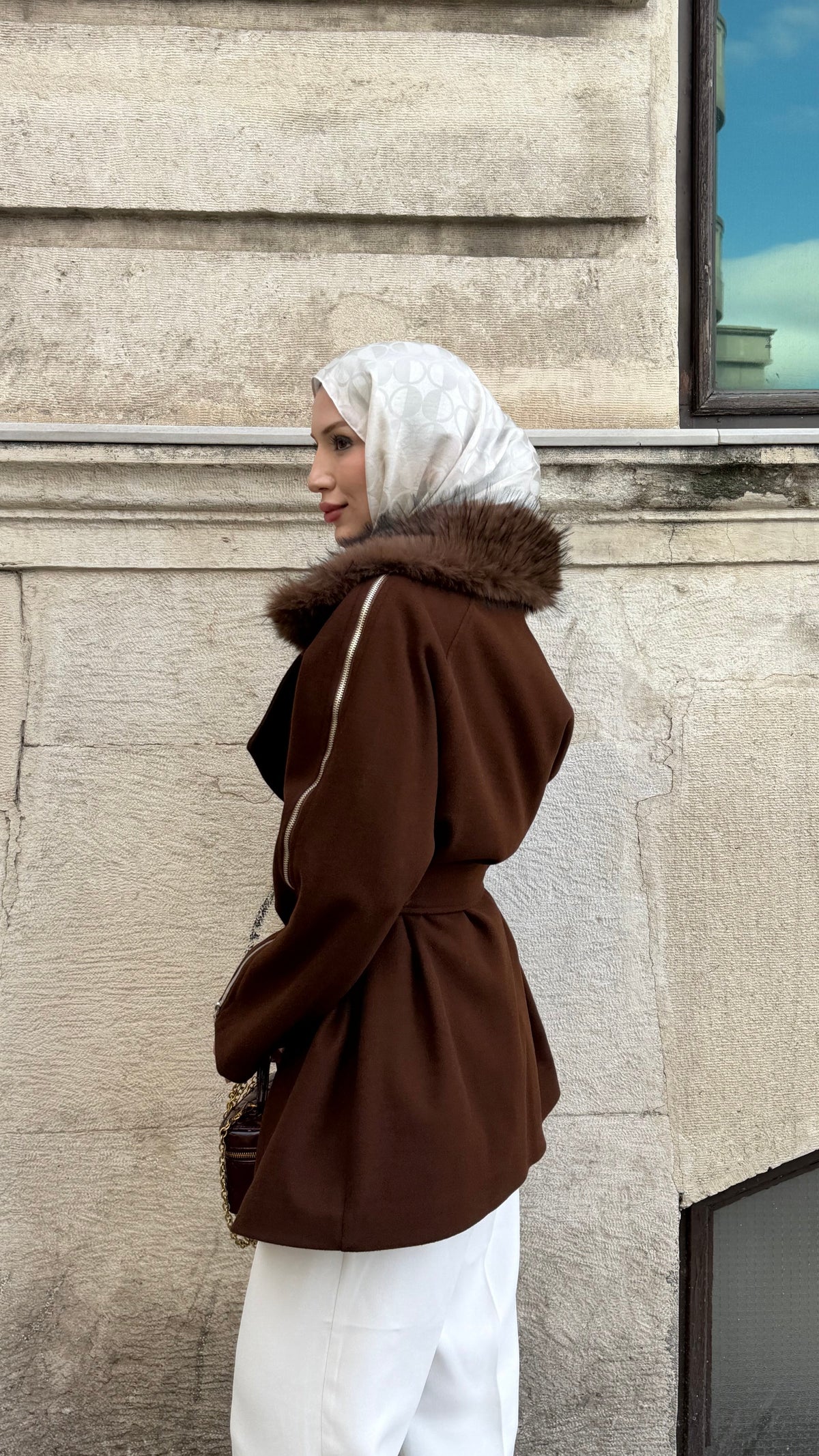 Milano Fermuar Detaylı Kaban Koyu Kahverengi